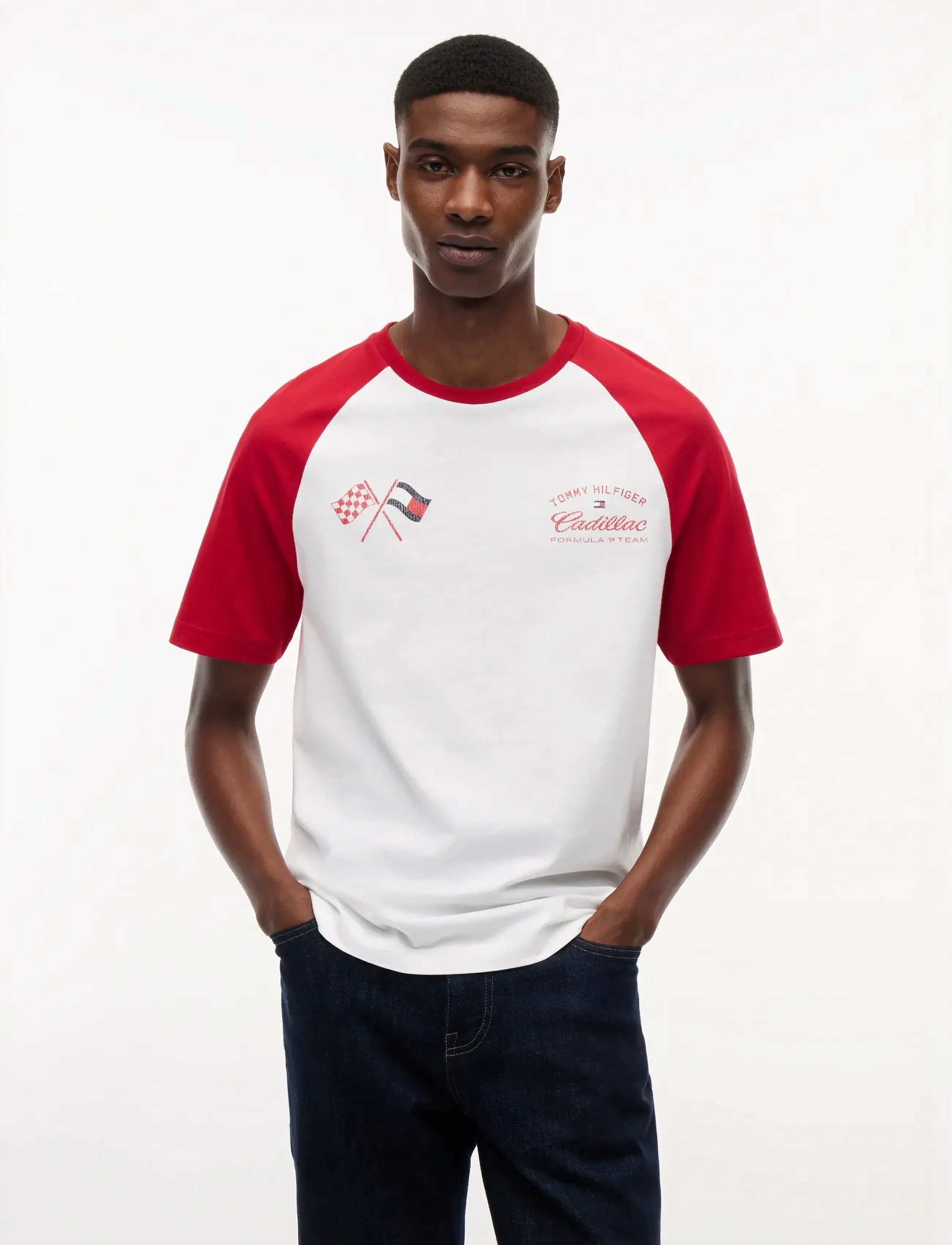 Tommy Hilfiger TH X CF1 VARSITY RAGLAN TEE - Marškinėliai - WHITE   RED / white