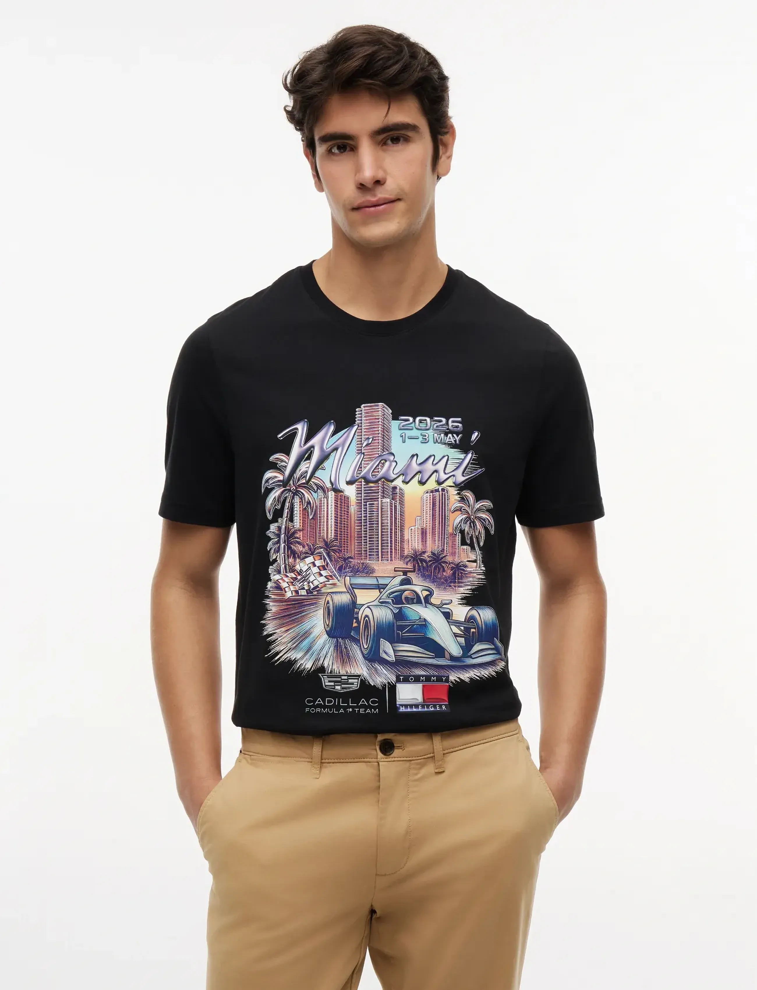 Tommy Hilfiger Th X Cf1 Miami Graphic Tee, M, Black, T-Shirts > Kortærmede, Herre