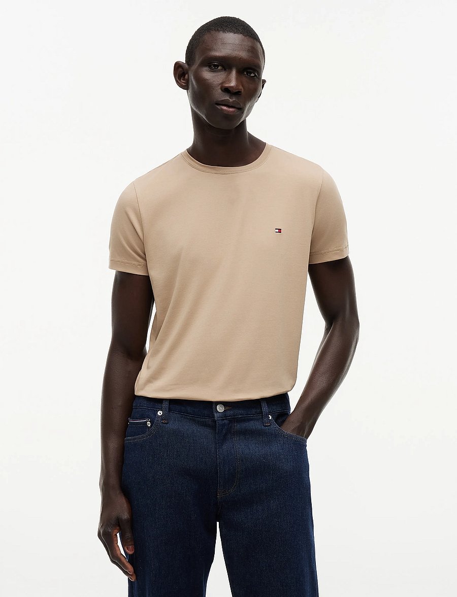 Tommy Hilfiger - STRETCH SLIM FIT TEE - kurzärmelige t-shirts - batique khaki - 0