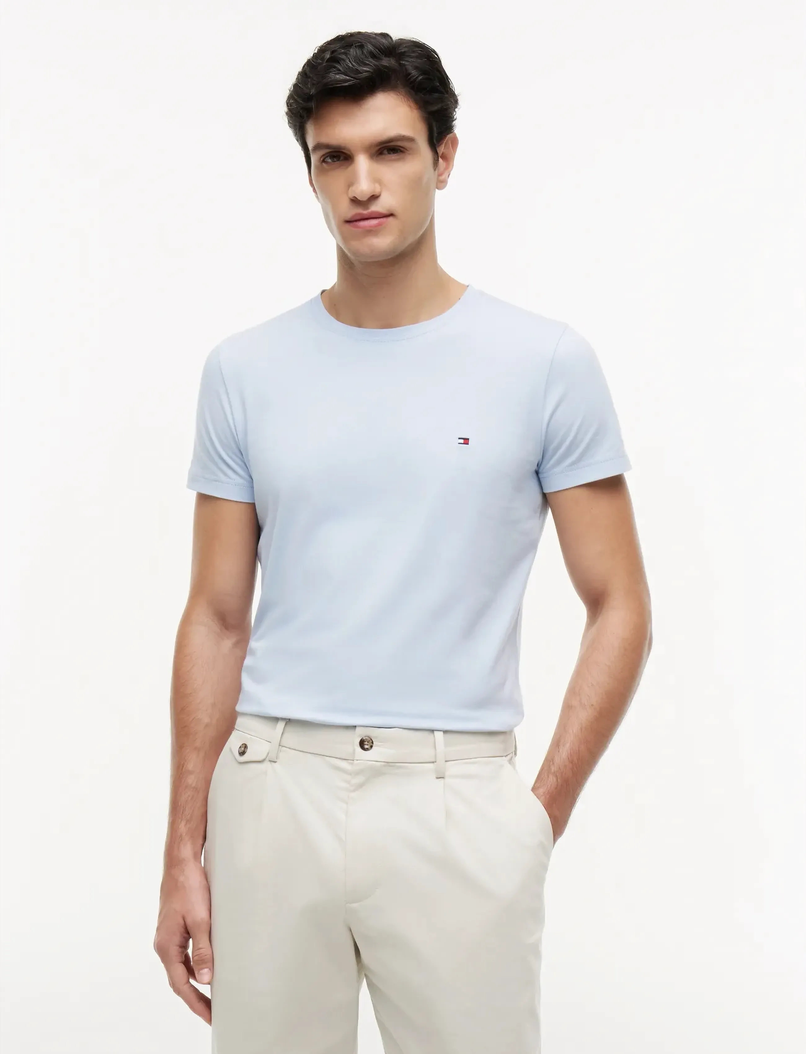 Tommy Hilfiger Stretch Slim Fit Tee, Mænd, Stretch Slim Fit T-Shirt, Blå, Str: XXL