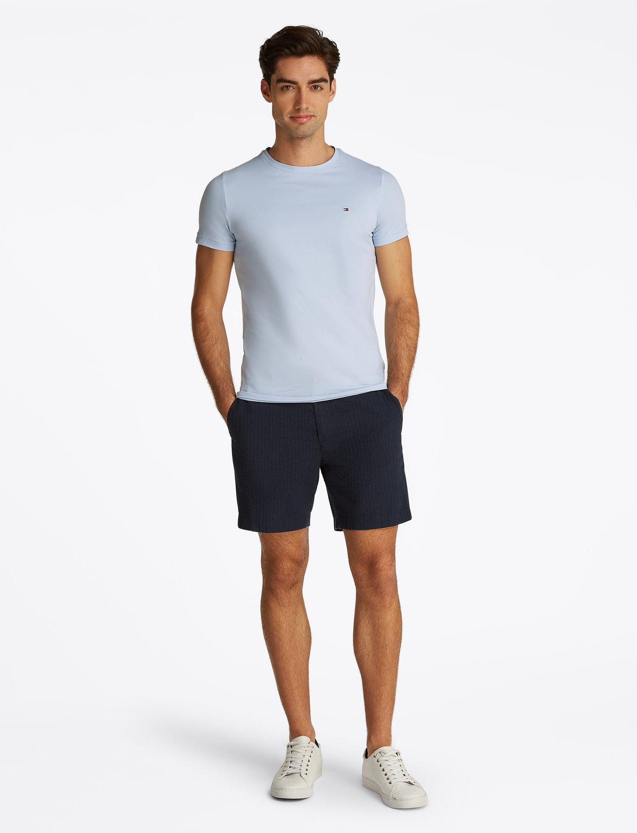 Tommy Hilfiger - STRETCH SLIM FIT TEE - short-sleeved t-shirts - breezy blue - 5