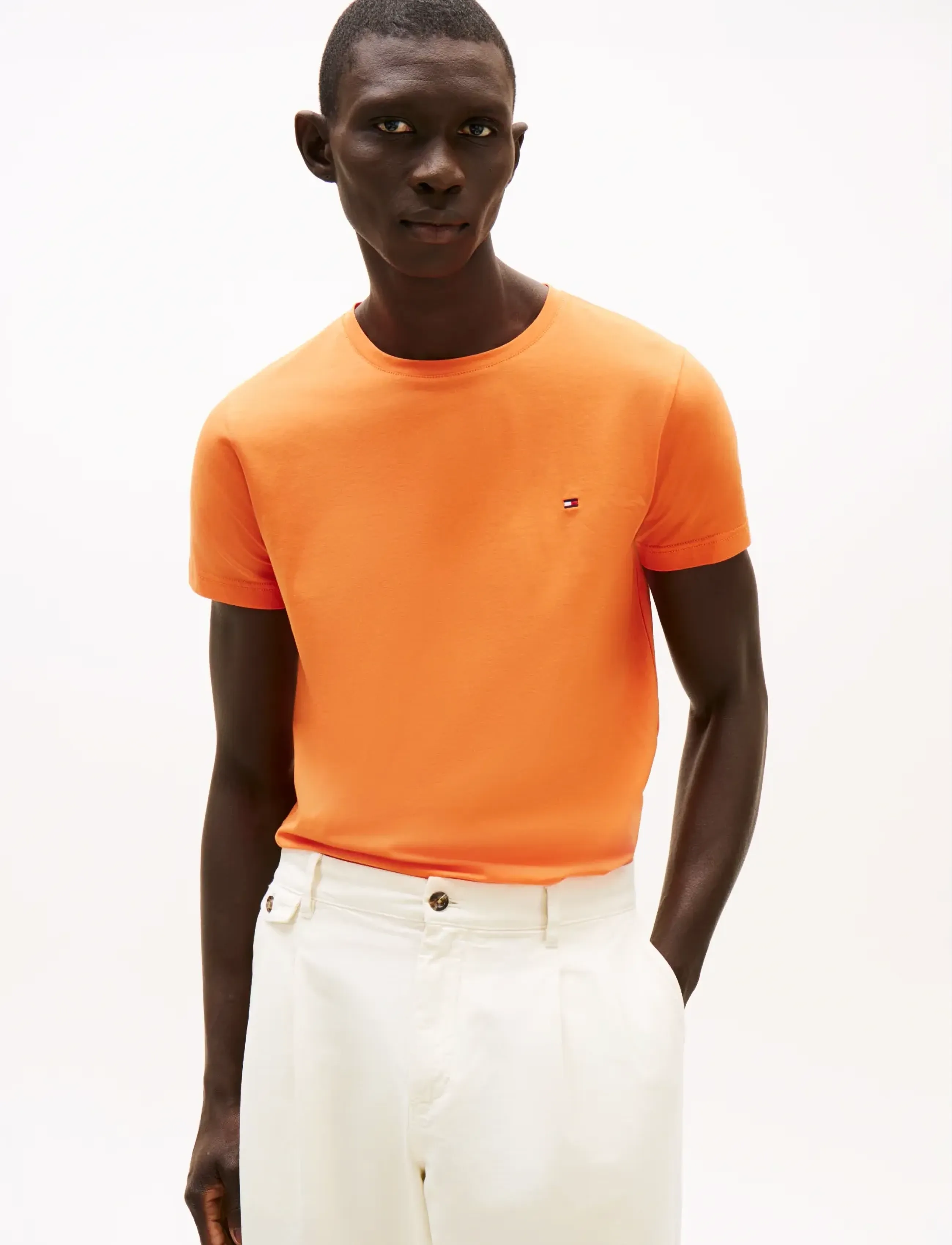 Tommy Hilfiger STRETCH SLIM FIT TEE - Riided - BRILLIANT ORANGE / orange