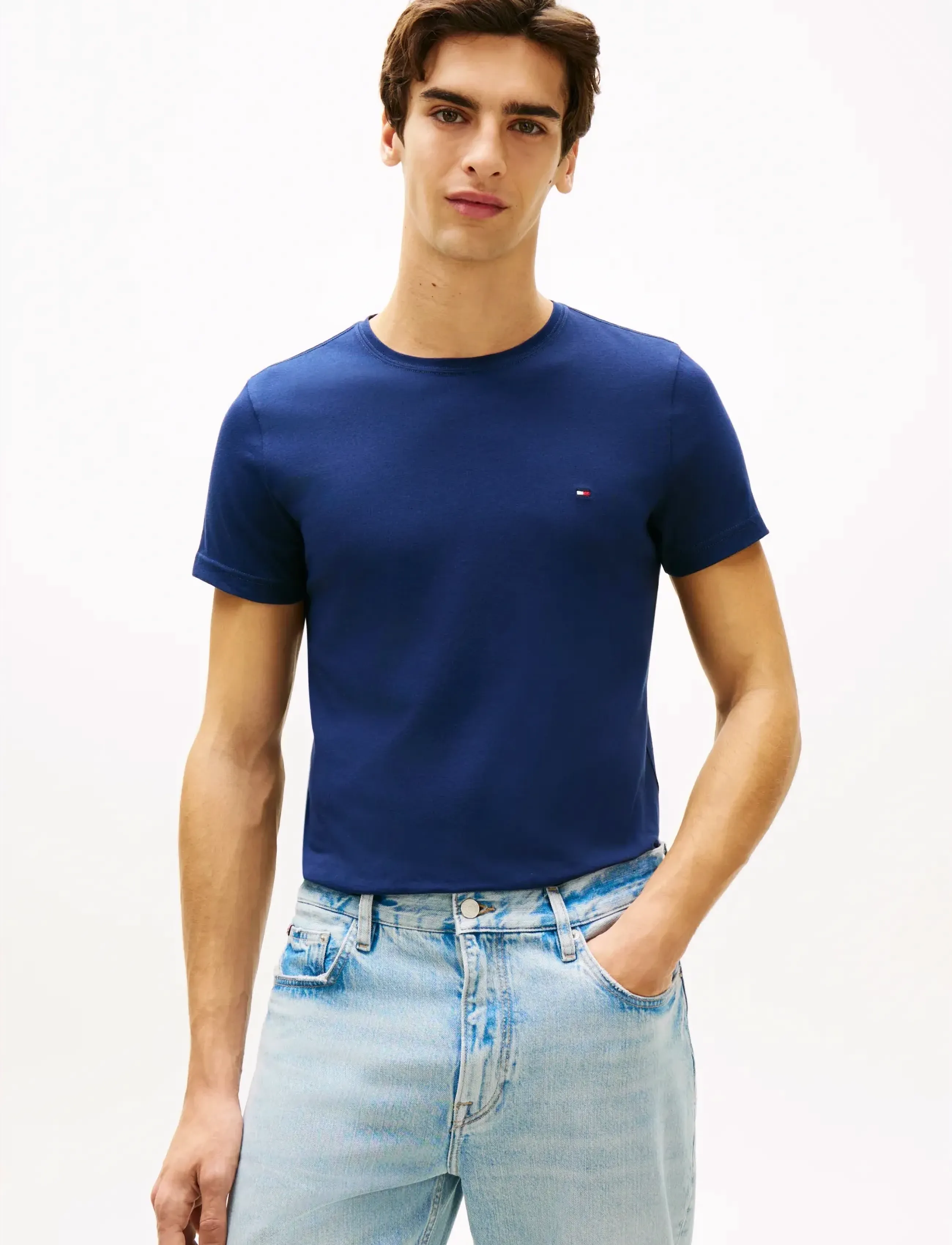 Tommy Hilfiger Stretch Slim Fit Tee, Mænd, Stretch Slim Fit T-Shirt, Navy, Str: XXL