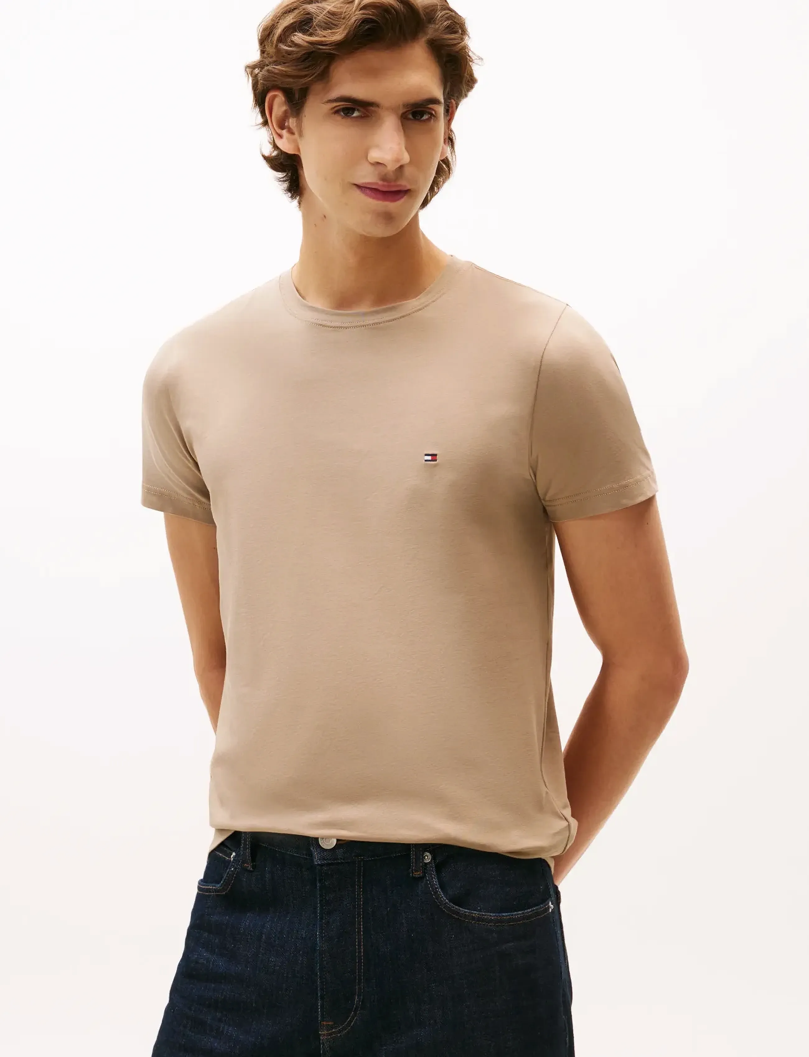 Tommy Hilfiger Stretch Slim Fit Tee, Mænd, Stretch Slim Fit T-Shirt, Beige, Str: XXXL