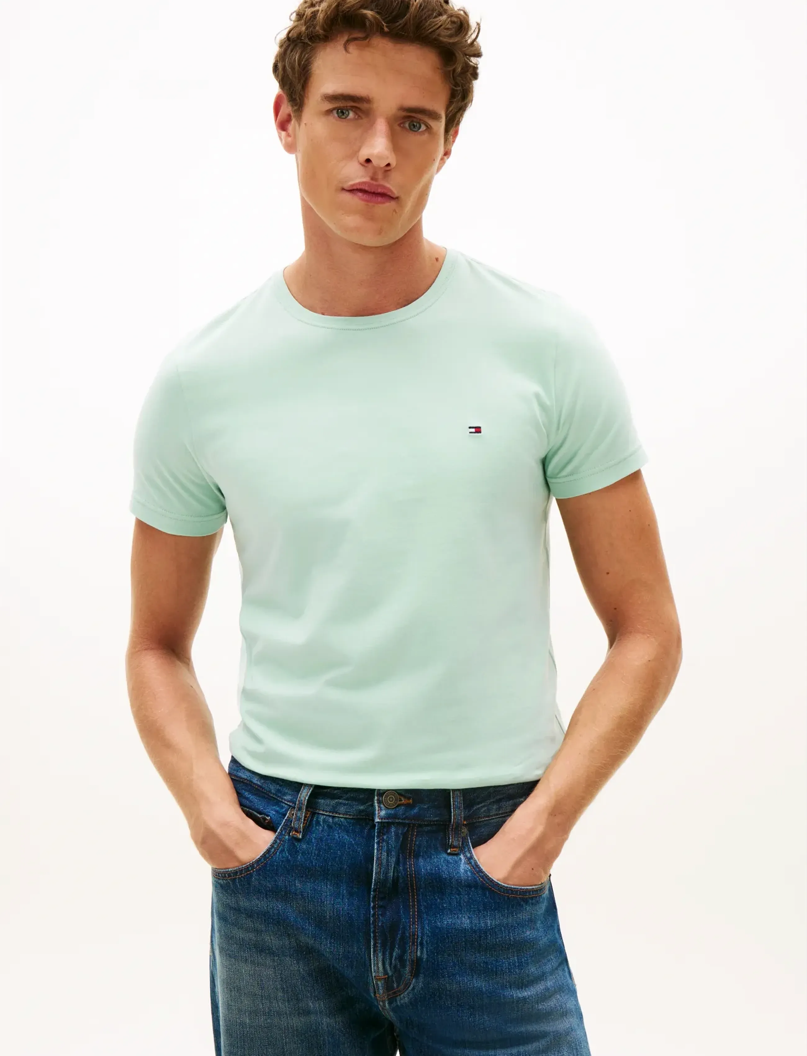 Tommy Hilfiger Stretch Slim Fit Tee, Mænd, Stretch Slim Fit T-Shirt, Grøn, Str: M