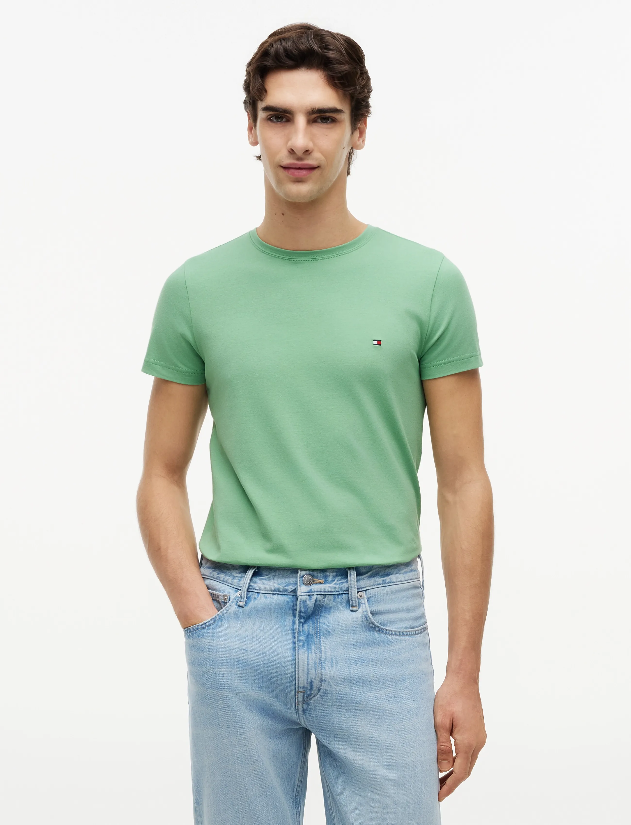 Tommy Hilfiger STRETCH SLIM FIT TEE - T-shirts - CUT GRASS / green