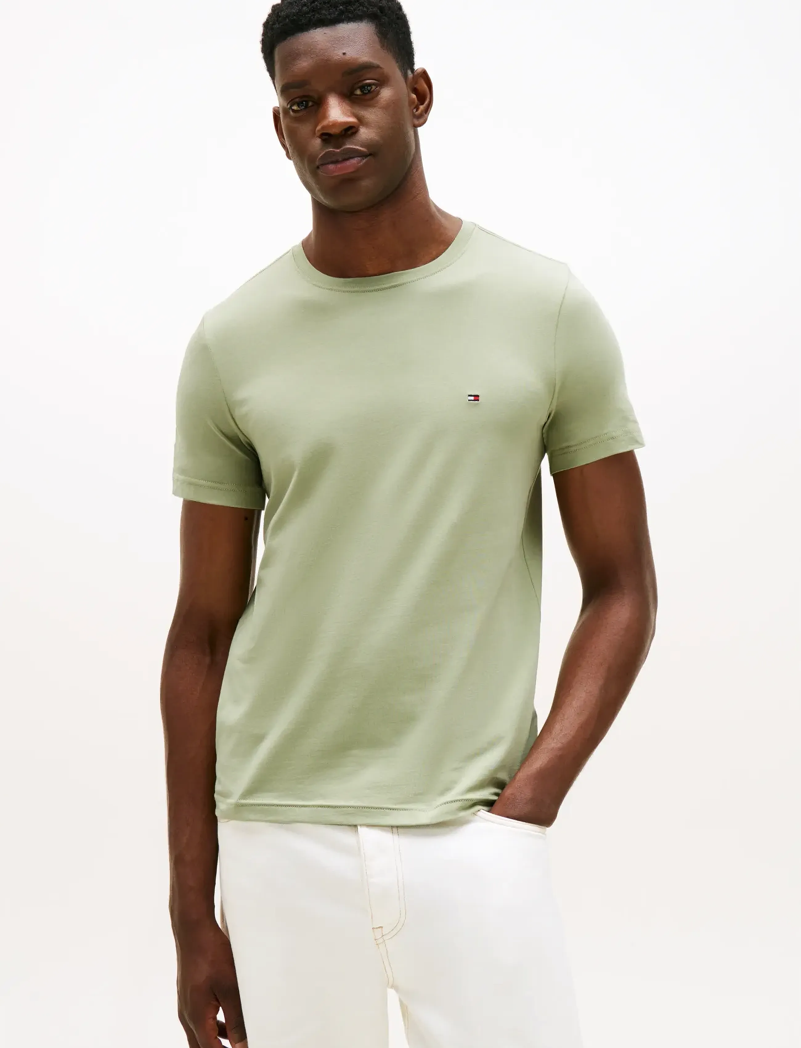 Tommy Hilfiger STRETCH SLIM FIT TEE - Tommy Hilfiger - EARTH SAGE / green