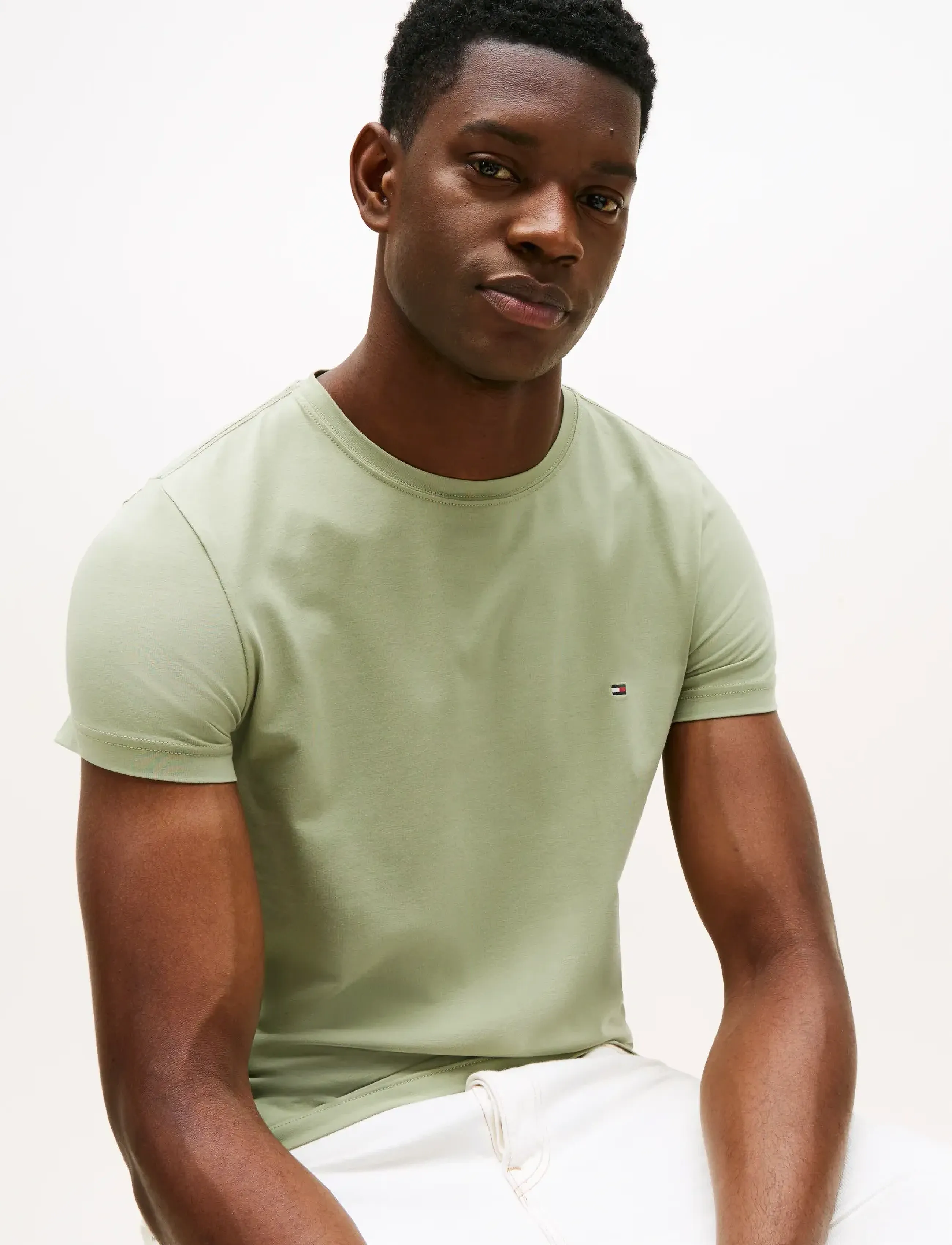 Tommy Hilfiger - STRETCH SLIM FIT TEE - kurzärmelig - earth sage - 4