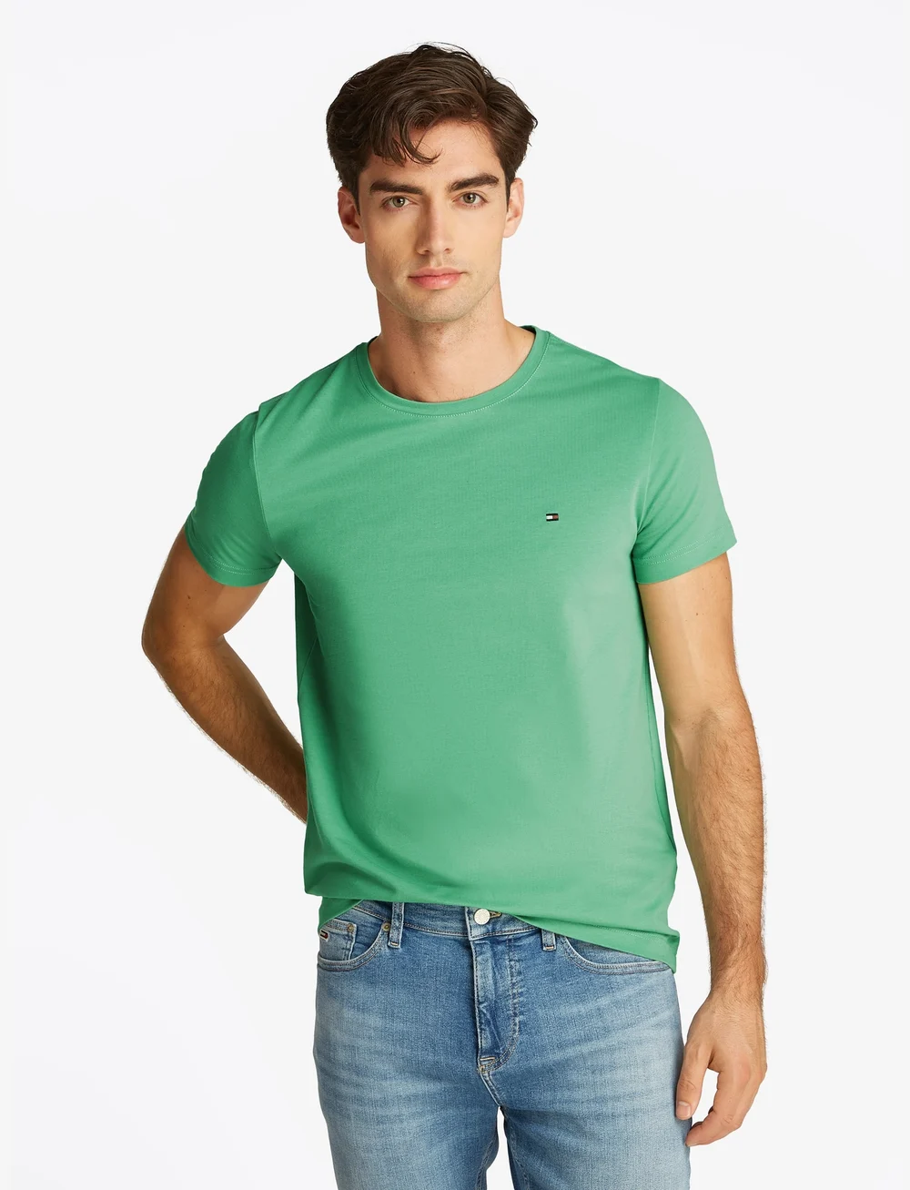 Tommy Hilfiger - STRETCH SLIM FIT TEE - kortærmede t-shirts - fort green - 0