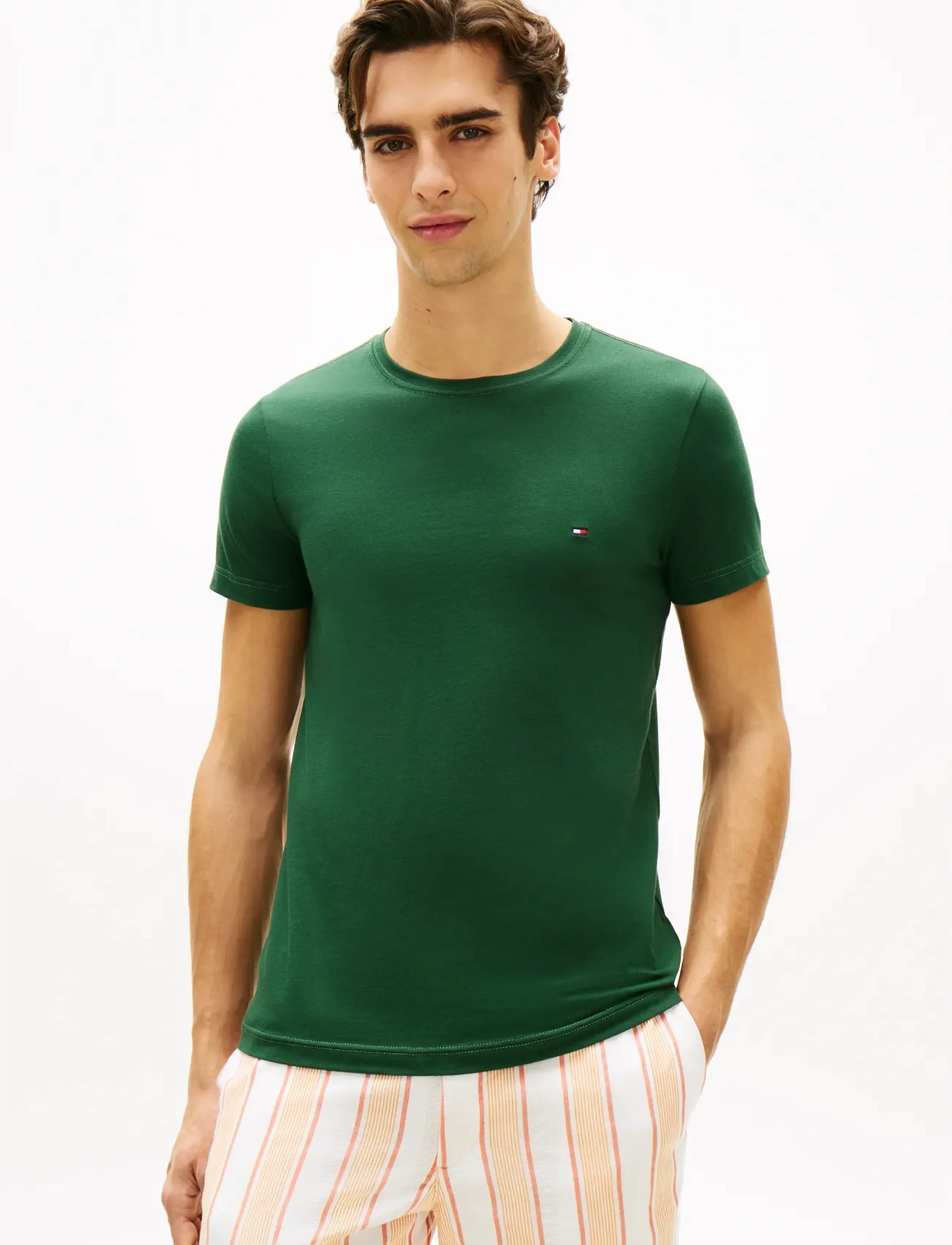 Tommy Hilfiger Stretch Slim Fit Tee, Mænd, Stretch Slim Fit T-Shirt, Grøn, Str: XL