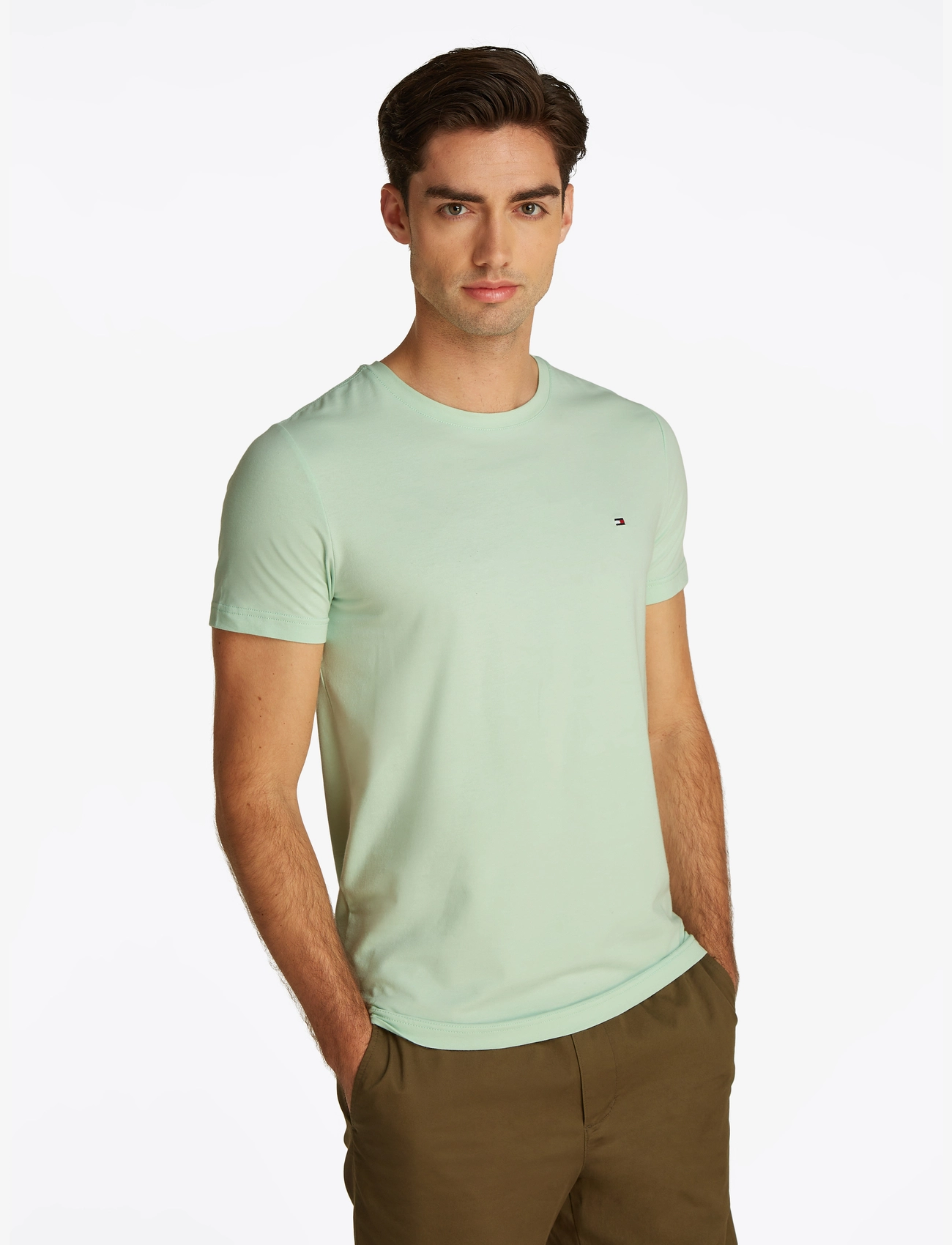 Tommy Hilfiger STRETCH SLIM FIT TEE - Tommy Hilfiger - OPAL GREEN / green