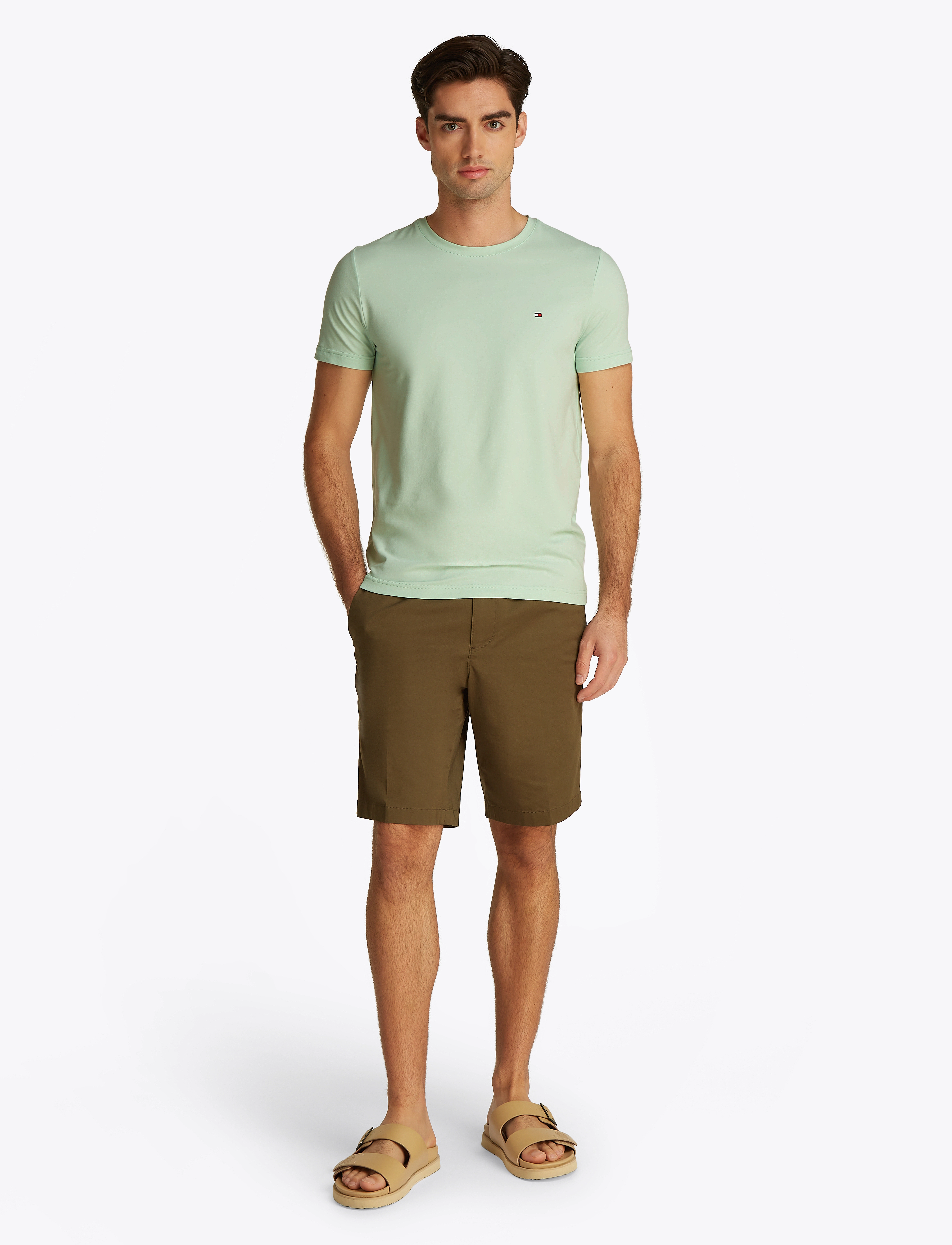 Tommy Hilfiger - STRETCH SLIM FIT TEE - stutterma bolir - opal green - 4