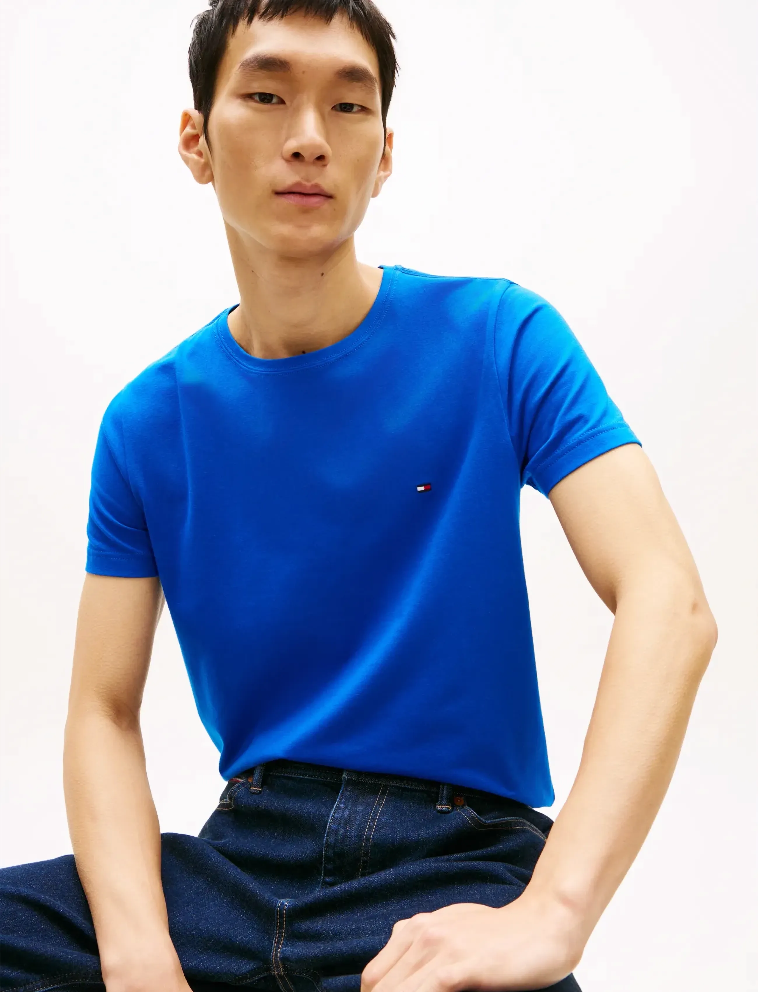 Tommy Hilfiger - STRETCH SLIM FIT TEE - short-sleeved t-shirts - regal blue - 4