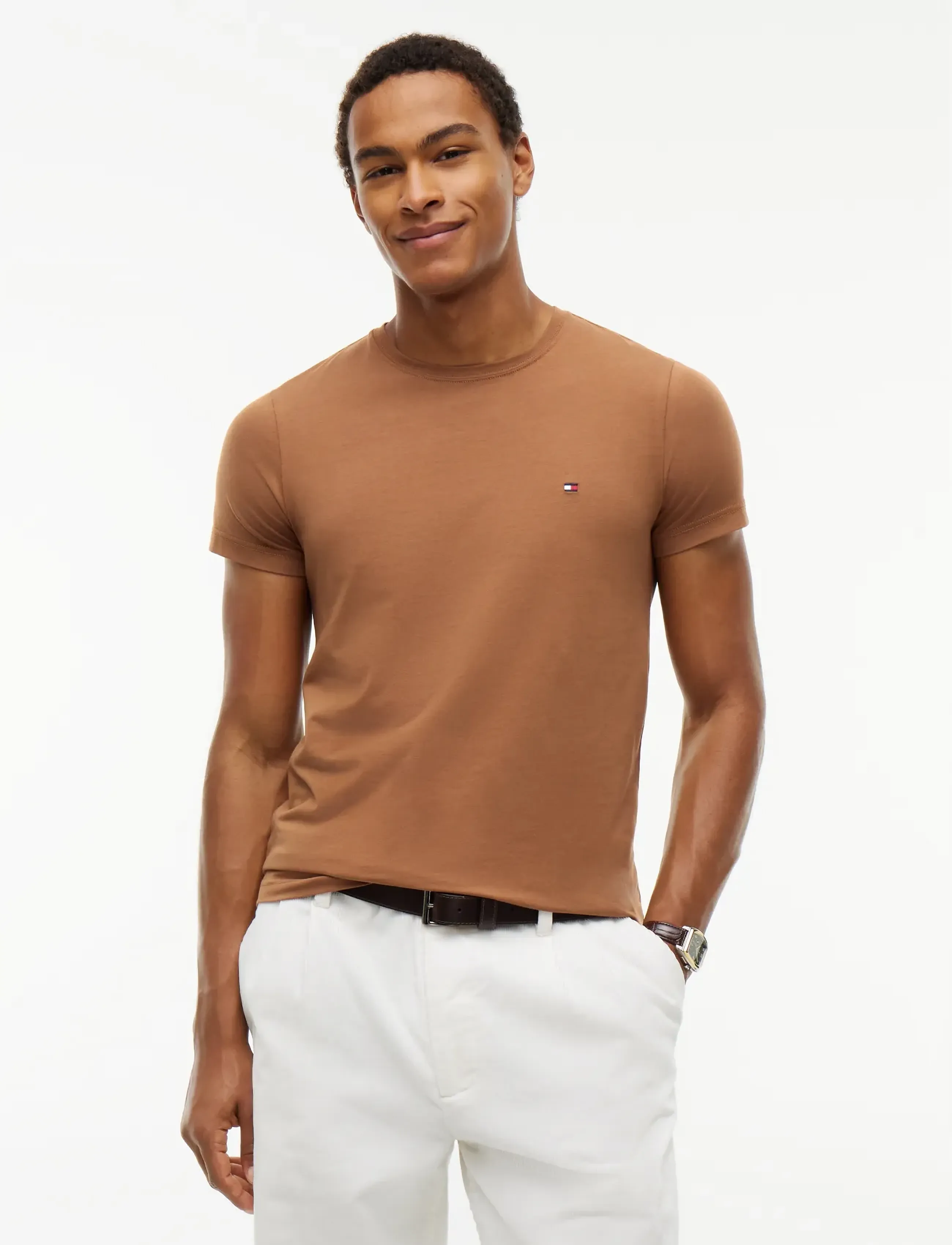 Tommy Hilfiger STRETCH SLIM FIT TEE - Kläder - TIMELESS TAWNY / brown