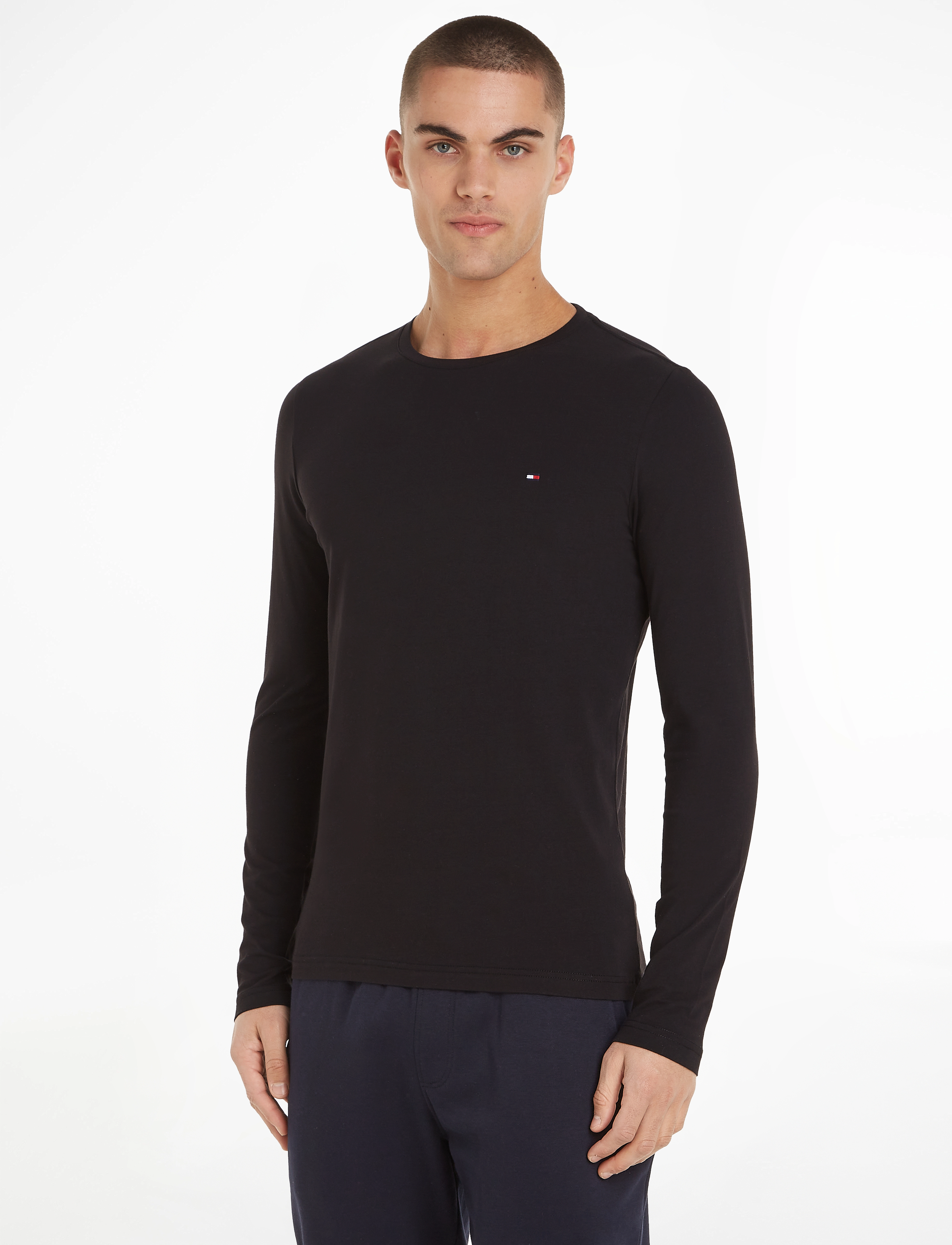 Tommy Hilfiger STRETCH SLIM FIT LONG SLEEVE TEE - Inspiration - BLACK / black