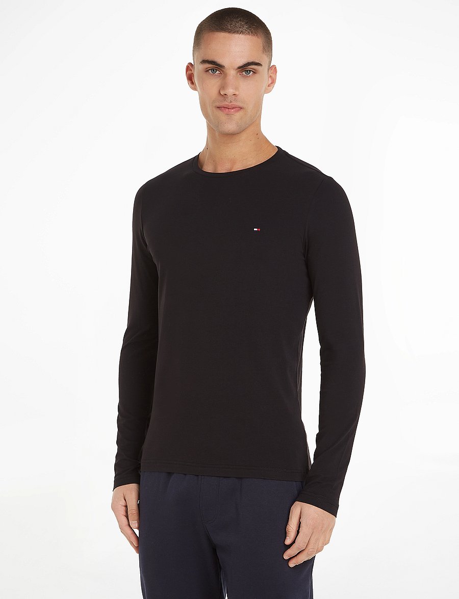 Tommy Hilfiger - STRETCH SLIM FIT LONG SLEEVE TEE - pikkade varrukatega t-särgid - black - 0