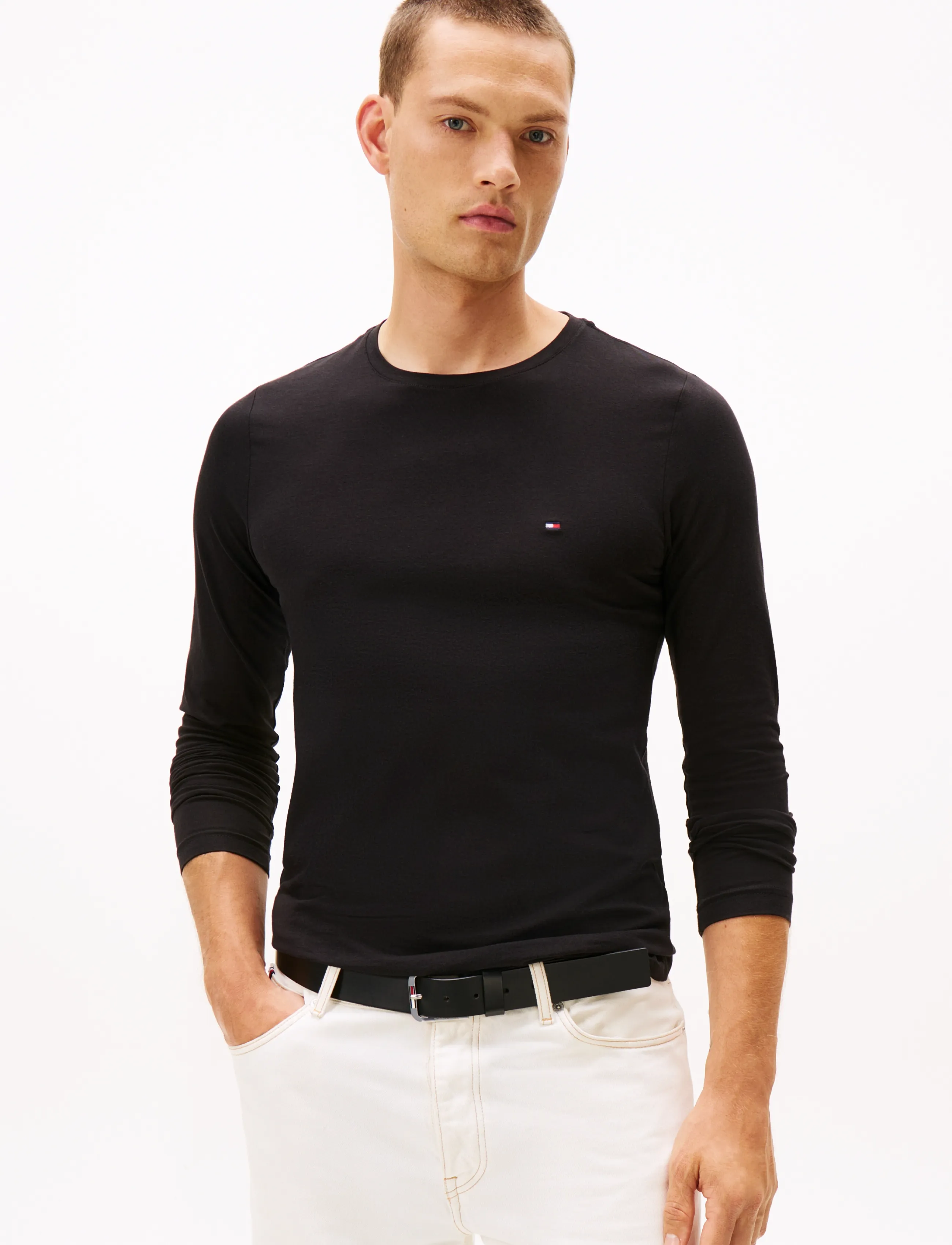 Tommy Hilfiger - STRETCH SLIM FIT LONG SLEEVE TEE - long-sleeved t-shirts - black - 5