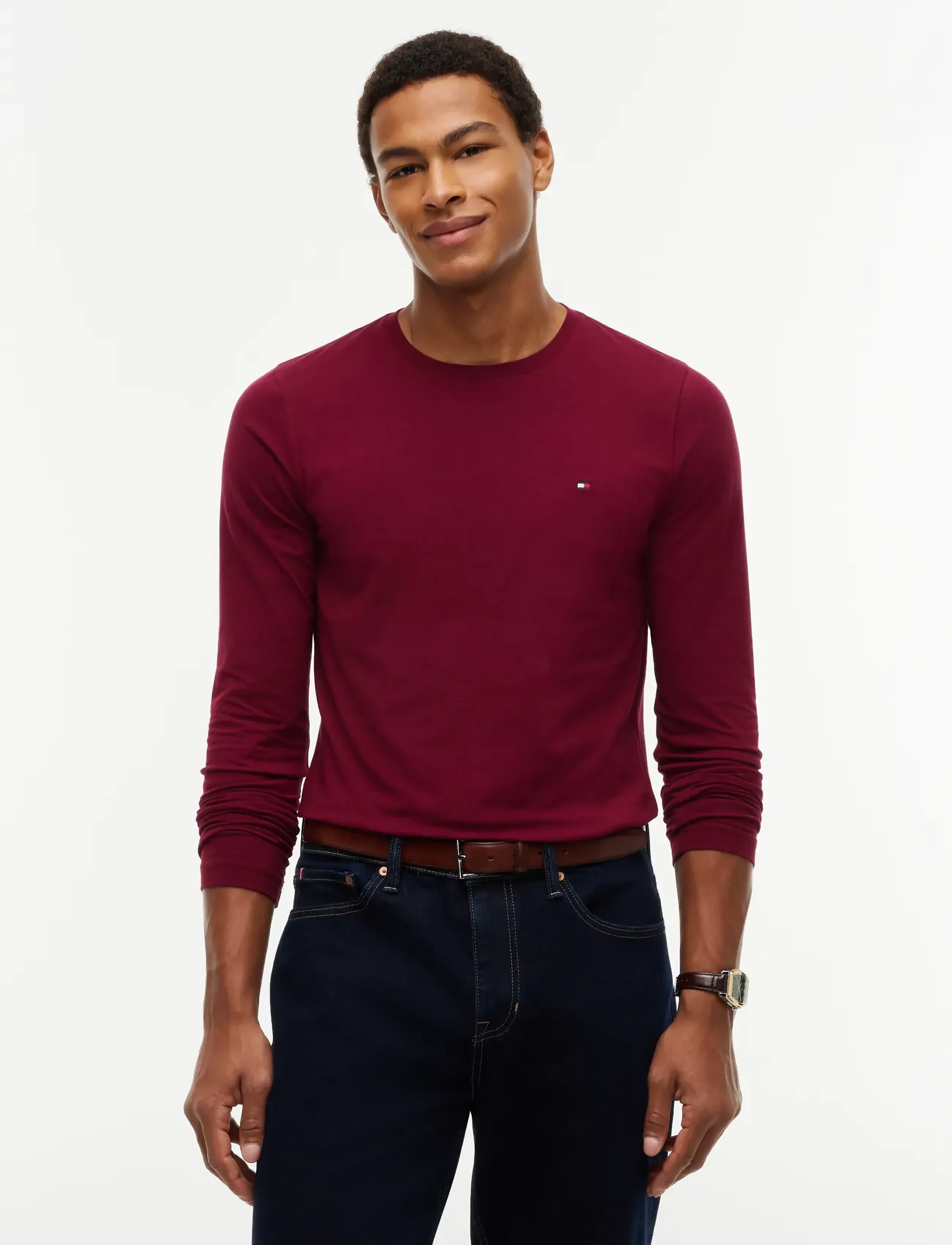 Tommy Hilfiger STRETCH SLIM FIT LONG SLEEVE TEE - Tommy Hilfiger - BURGUNDY / burgundy