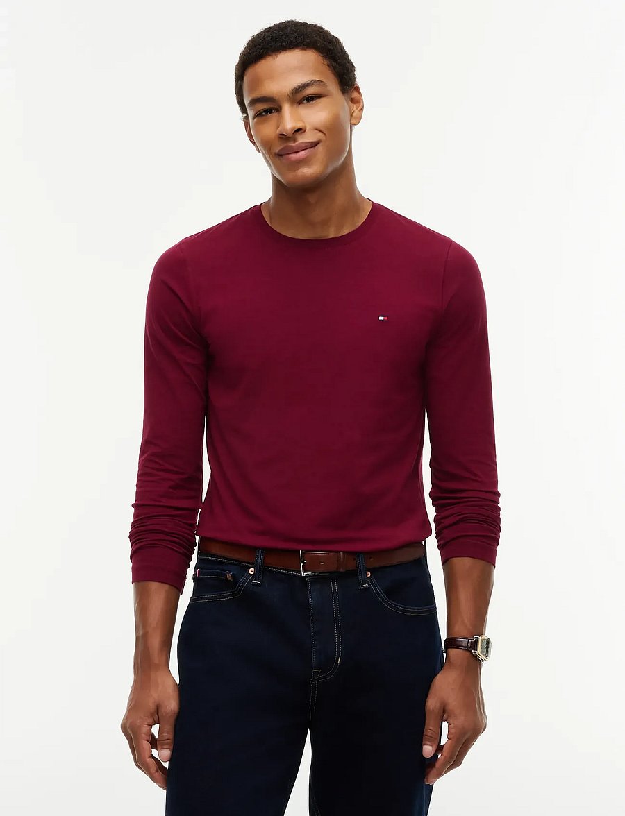 Tommy Hilfiger - STRETCH SLIM FIT LONG SLEEVE TEE - langärmelige t-shirts - burgundy - 0