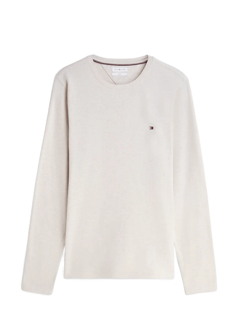 Tommy Hilfiger - STRETCH EXTRA SLIM FIT LONG SLEEVE TEE - långärmade t-shirts - heathered oatmilk - 1
