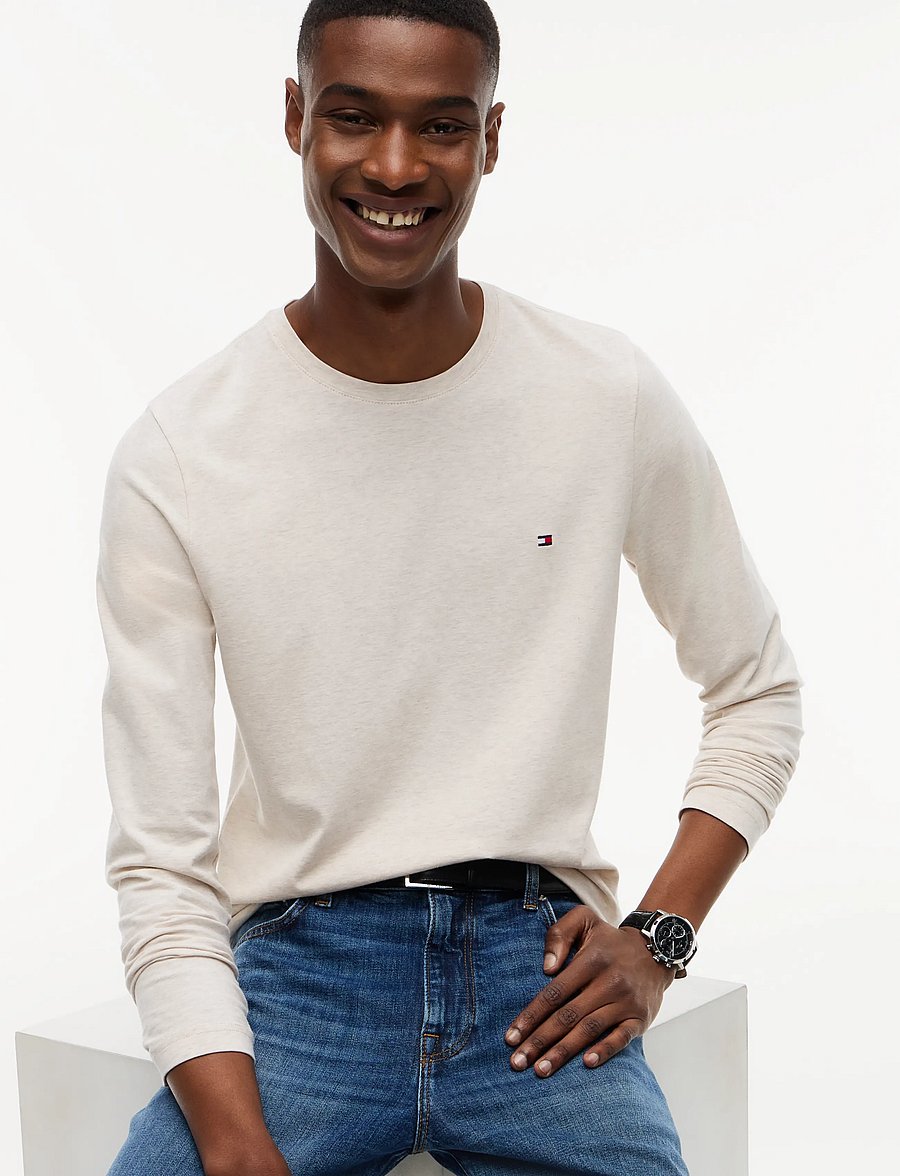 Tommy Hilfiger - STRETCH EXTRA SLIM FIT LONG SLEEVE TEE - långärmade t-shirts - heathered oatmilk - 3