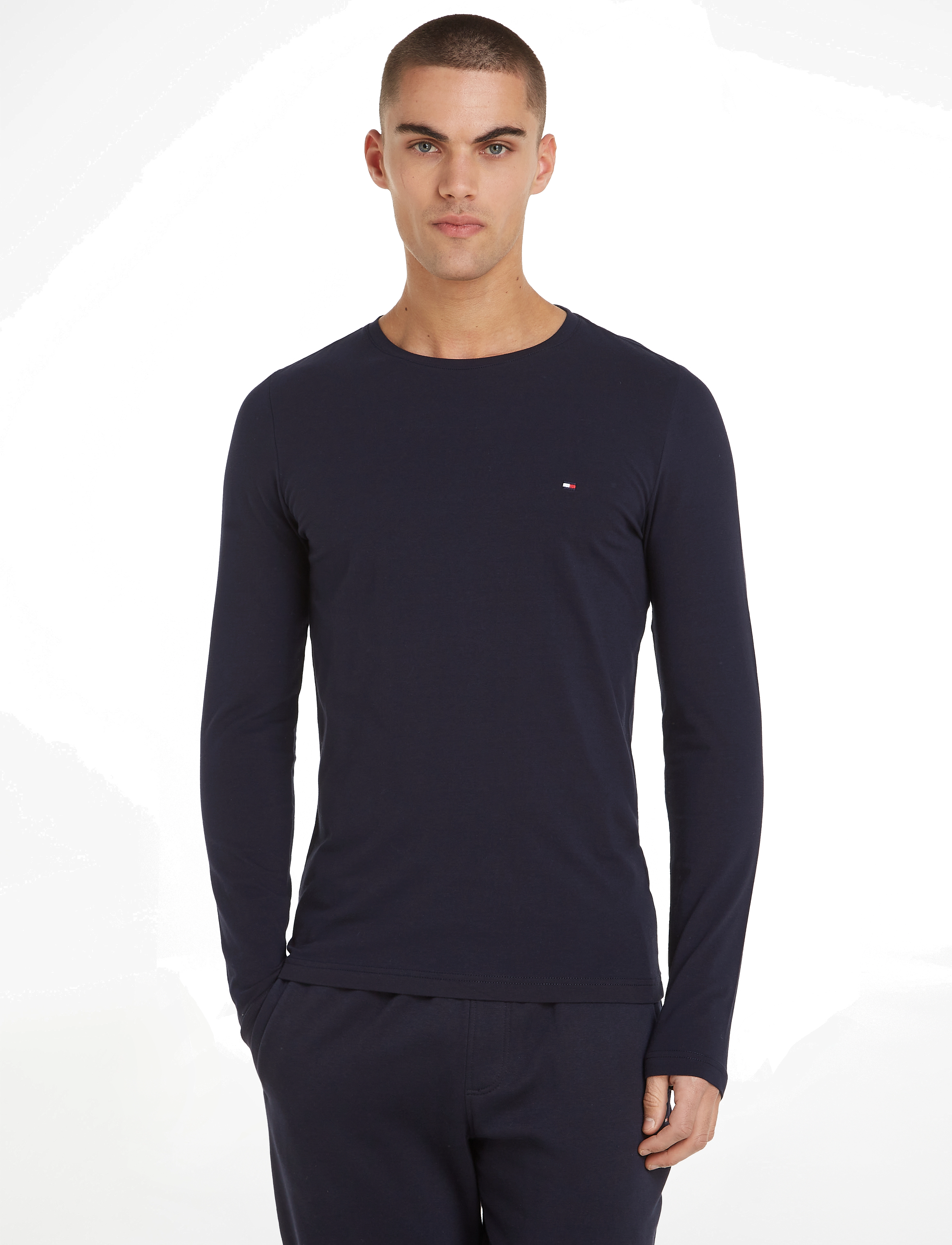 Tommy Hilfiger STRETCH SLIM FIT LONG SLEEVE TEE - Long-sleeved t-shirts - NAVY BLUE / navy