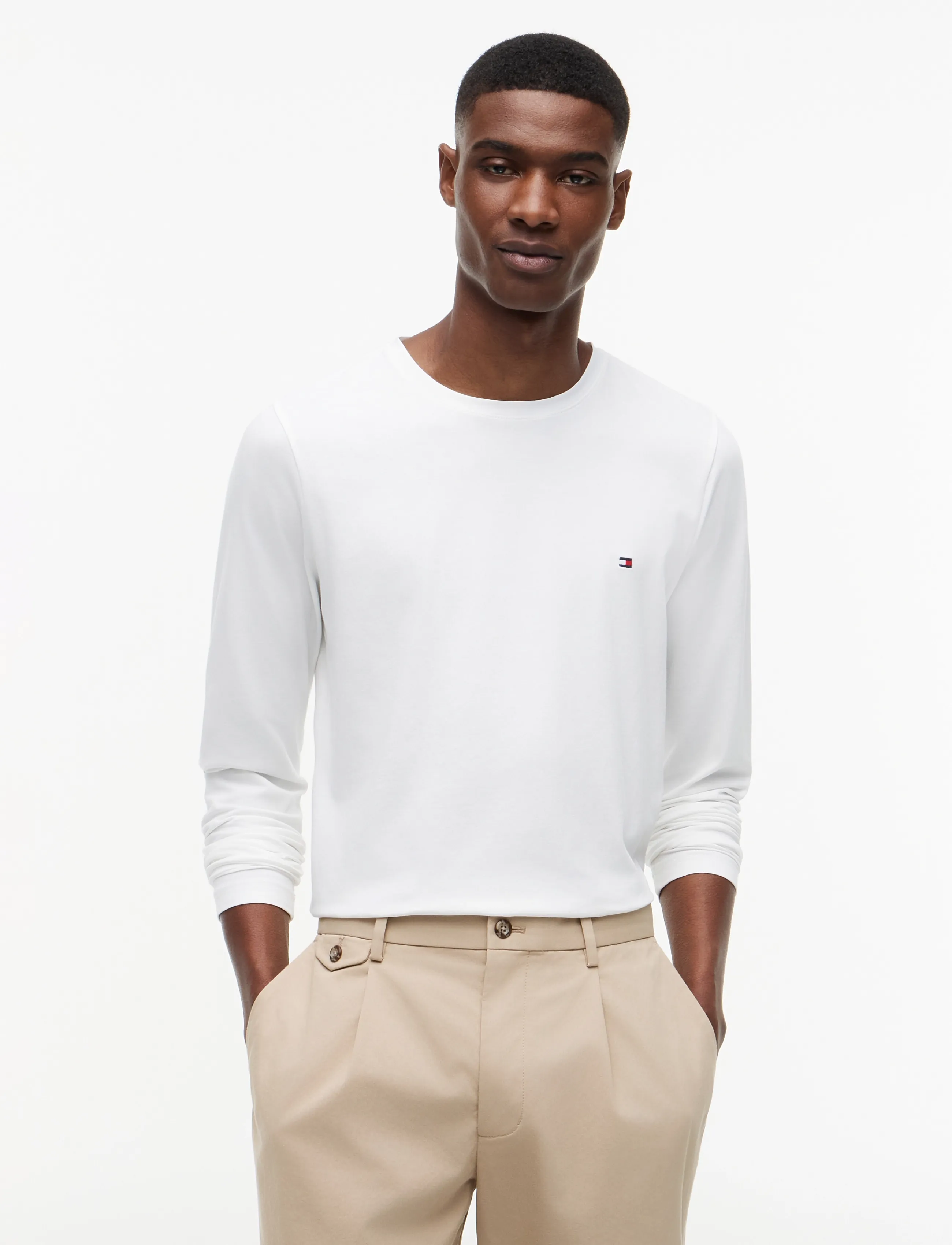 Tommy Hilfiger STRETCH SLIM FIT LONG SLEEVE TEE - Long-sleeved t-shirts - WHITE / white