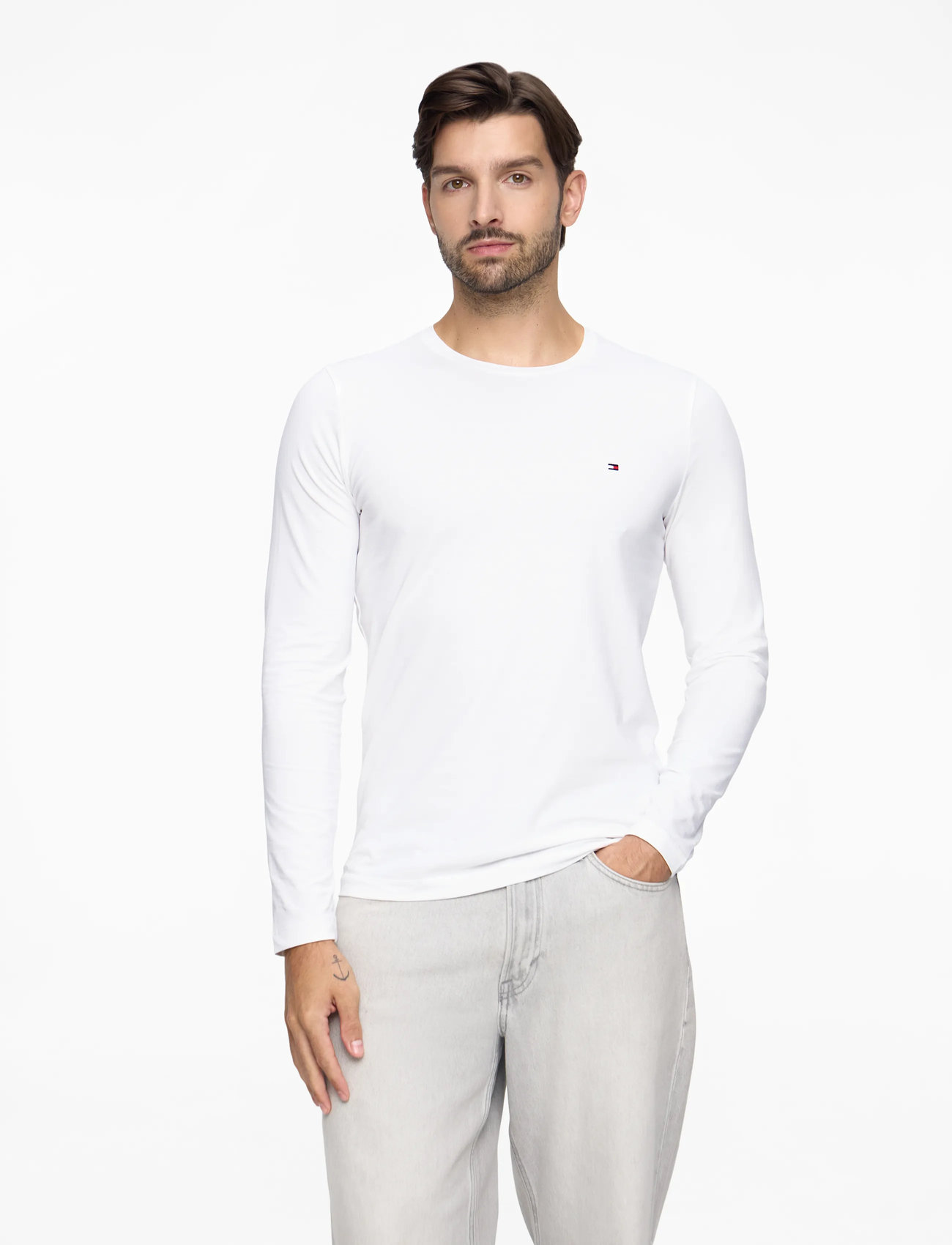 Tommy Hilfiger - STRETCH SLIM FIT LONG SLEEVE TEE - pikkade varrukatega t-särgid - white - 0