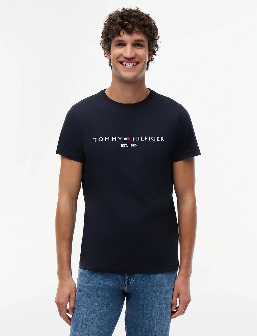 Tommy Hilfiger - CORE TOMMY LOGO TEE - kurzärmelige t-shirts - sky captain - 0