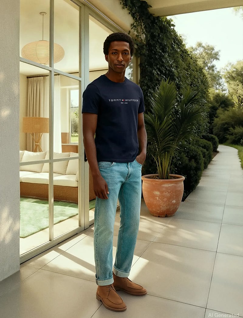 Tommy Hilfiger - CORE TOMMY LOGO TEE - kortärmade t-shirts - sky captain - 5