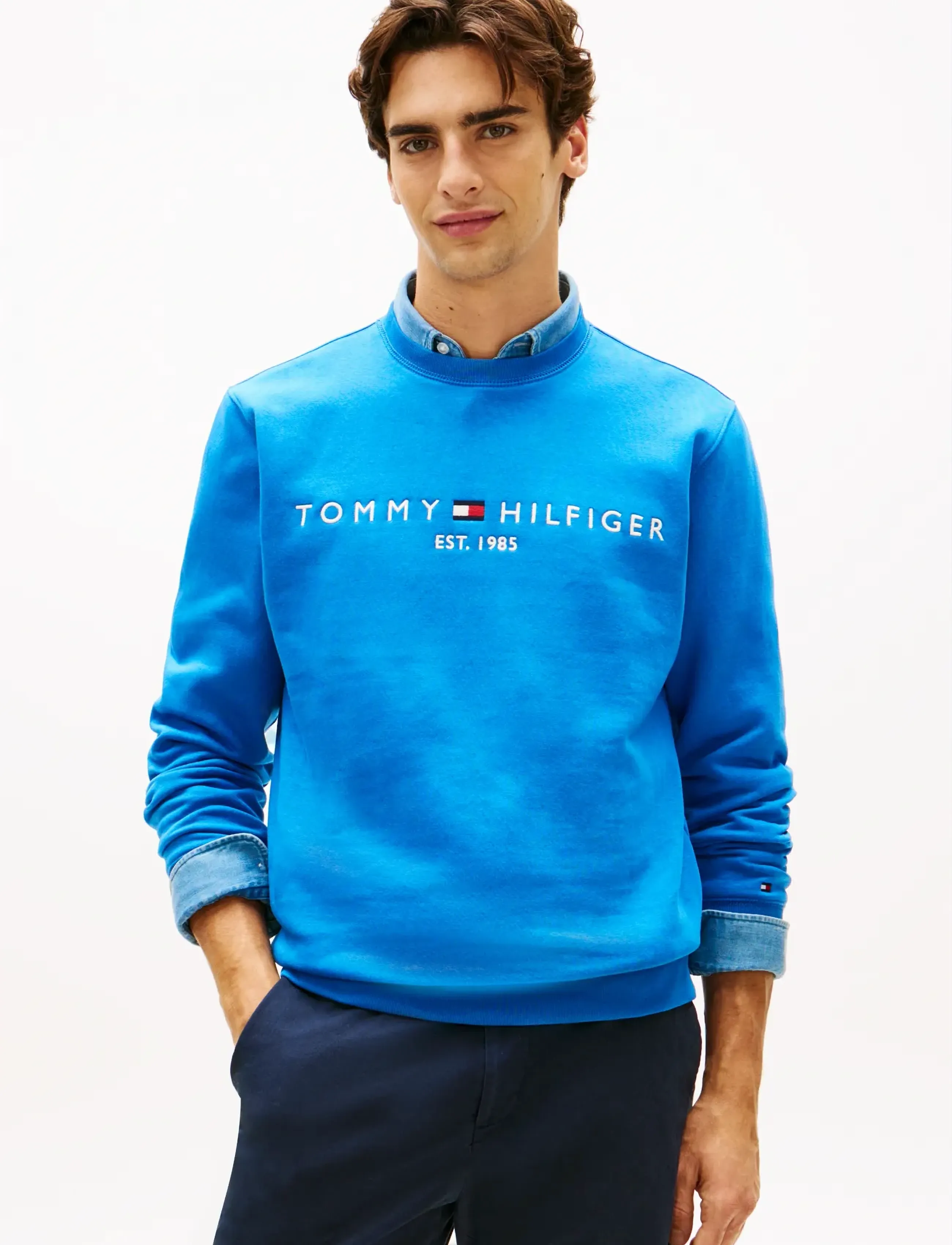 Tommy Hilfiger Logo Sweatshirt, M, Sweatshirts & Hoodies, Blau - Sweatshirts, Männerswear
