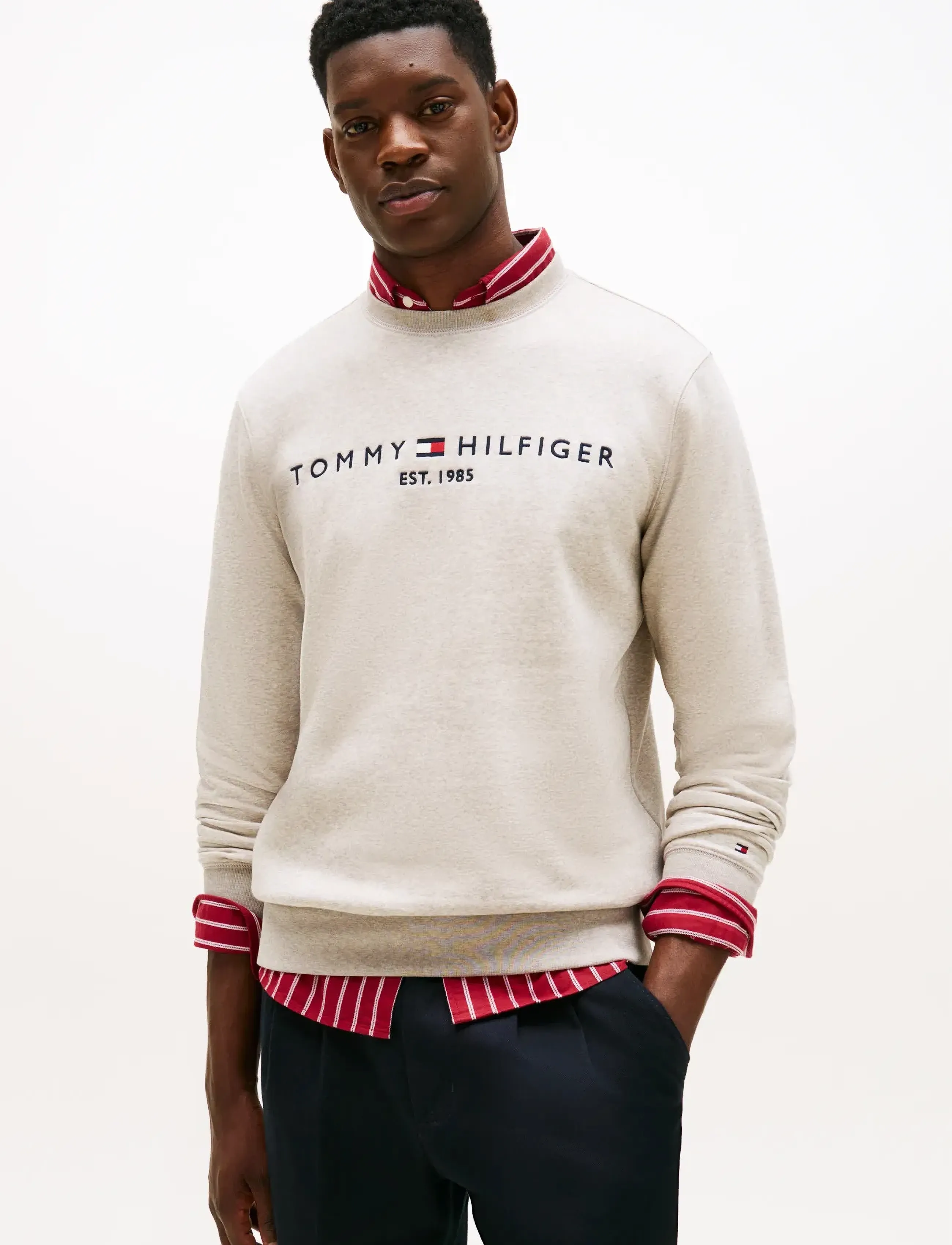Tommy Hilfiger TOMMY LOGO SWEATSHIRT - Sweatshirts - HEATHERED PEBBLE / cream