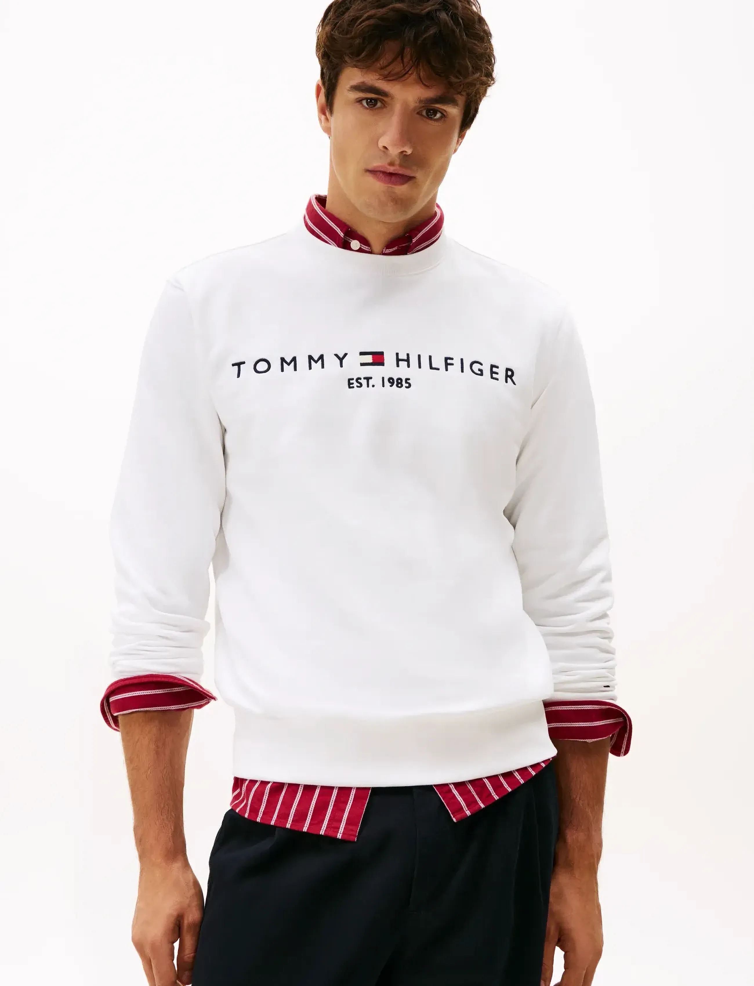 Tommy Hilfiger Tommy Logo Sweatshirt, Mænd, Logo Sweatshirt, Hvid, Str: XXL