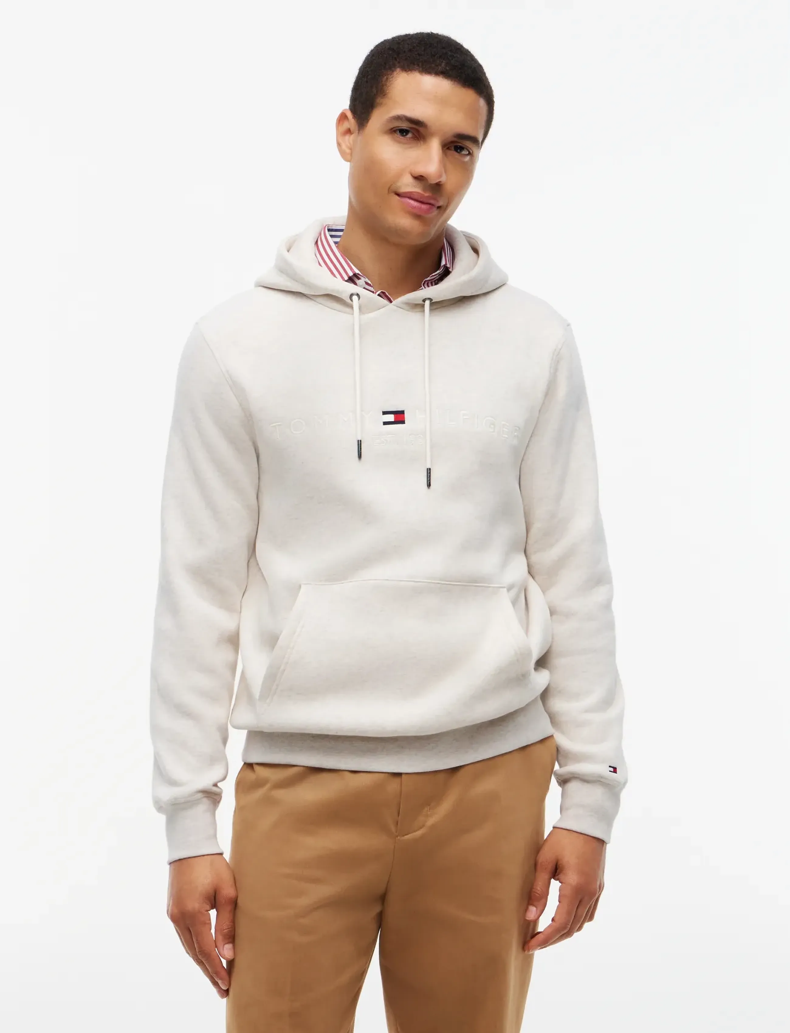 Tommy Hilfiger TOMMY LOGO HOODY - Tøj - HEATHERED OATMILK  TONAL / cream