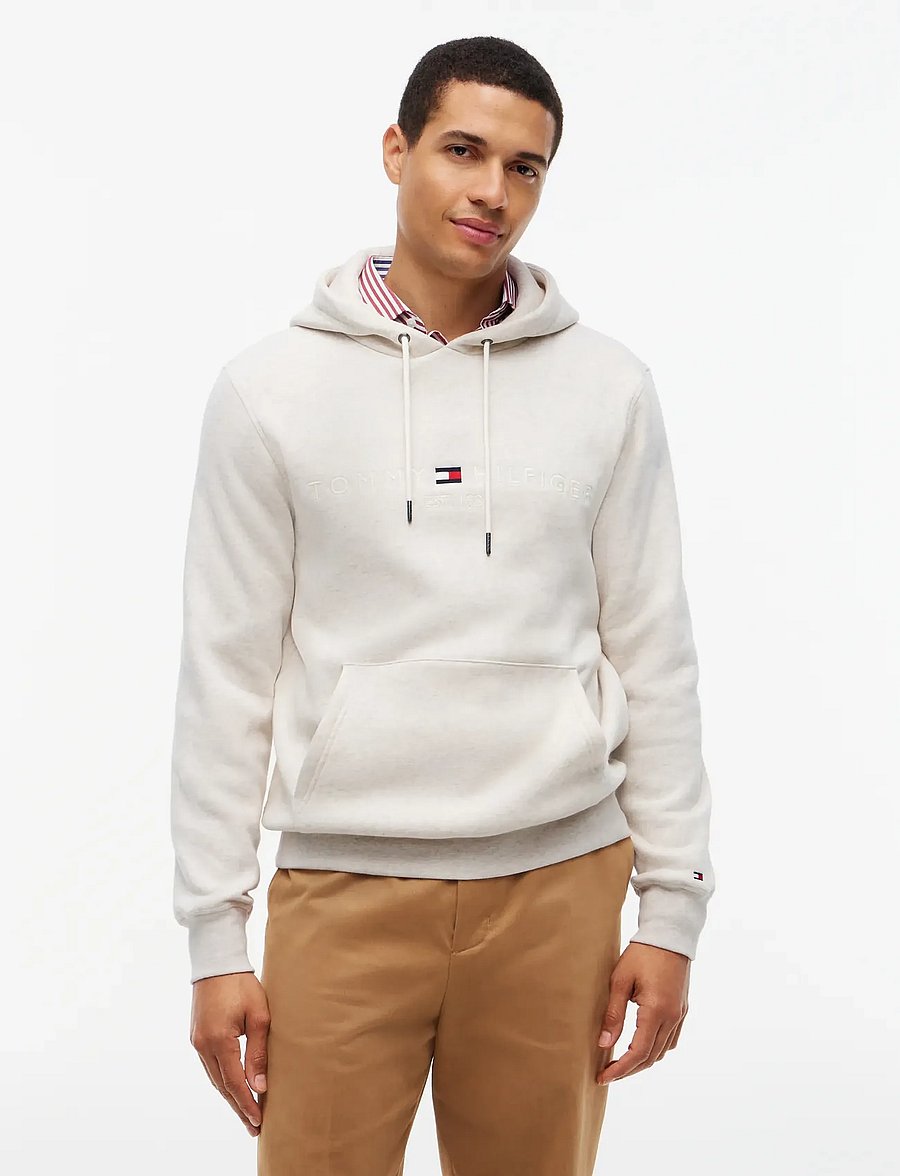 Tommy Hilfiger - TOMMY LOGO HOODY - hættetrøjer - heathered oatmilk tonal - 0