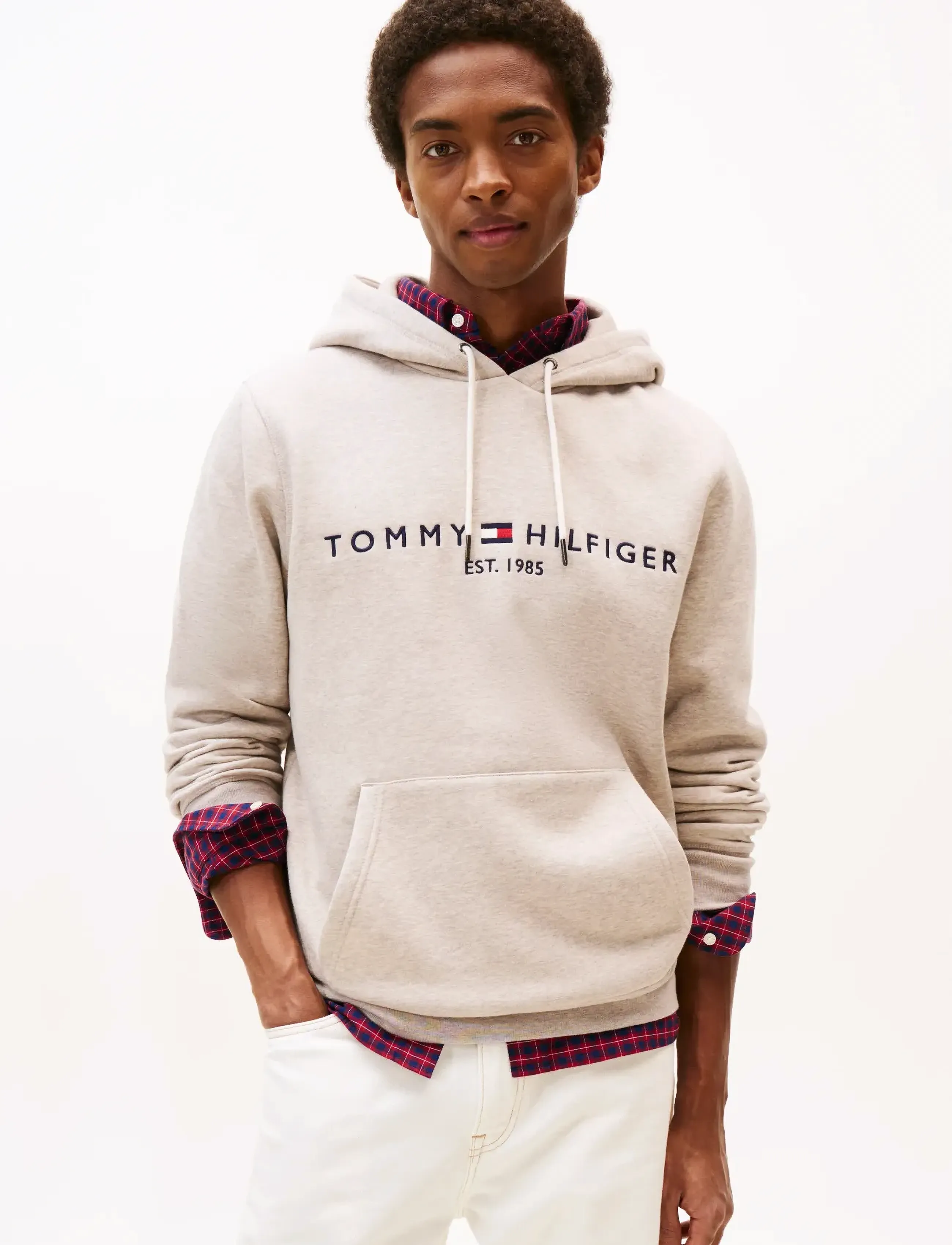 Tommy Hilfiger TOMMY LOGO HOODY - Kapuutsiga dressipluusid - HEATHERED PEBBLE / cream