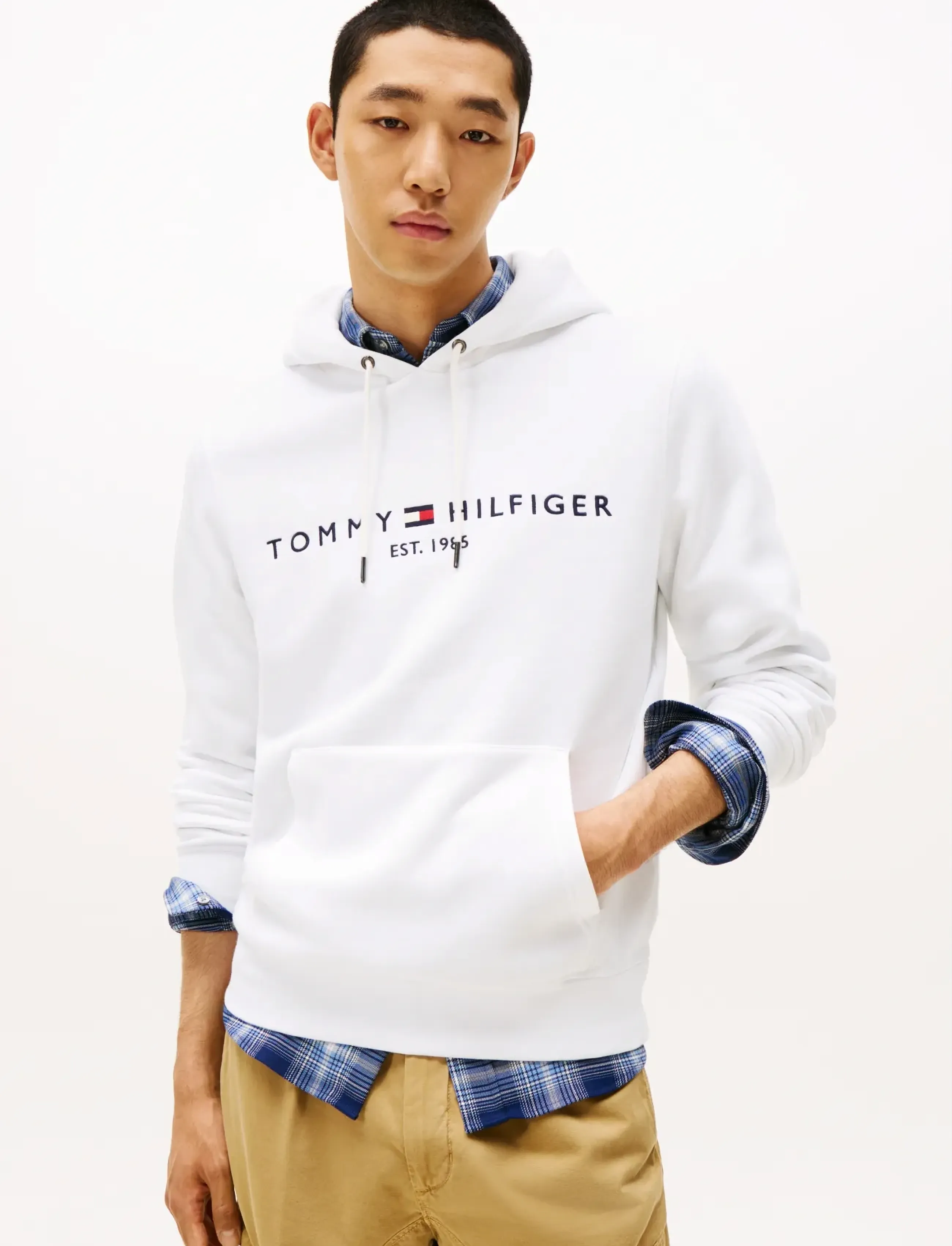 Tommy Hilfiger Tommy Logo Hoody, Mænd, Logo Hættetrøje, Hvid, Str: XXL