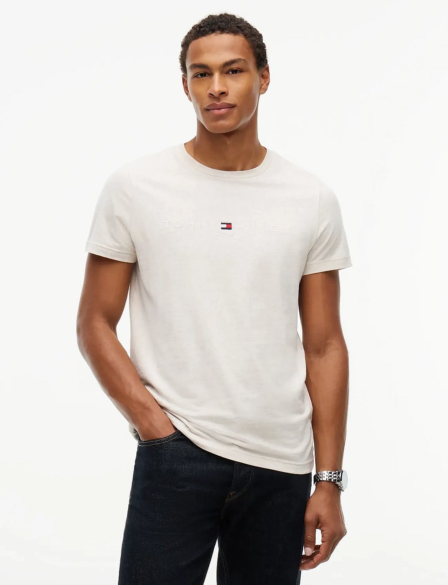 Tommy Hilfiger - TOMMY LOGO T-SHIRT - kortærmede t-shirts - heathered oatmilk tonal - 0