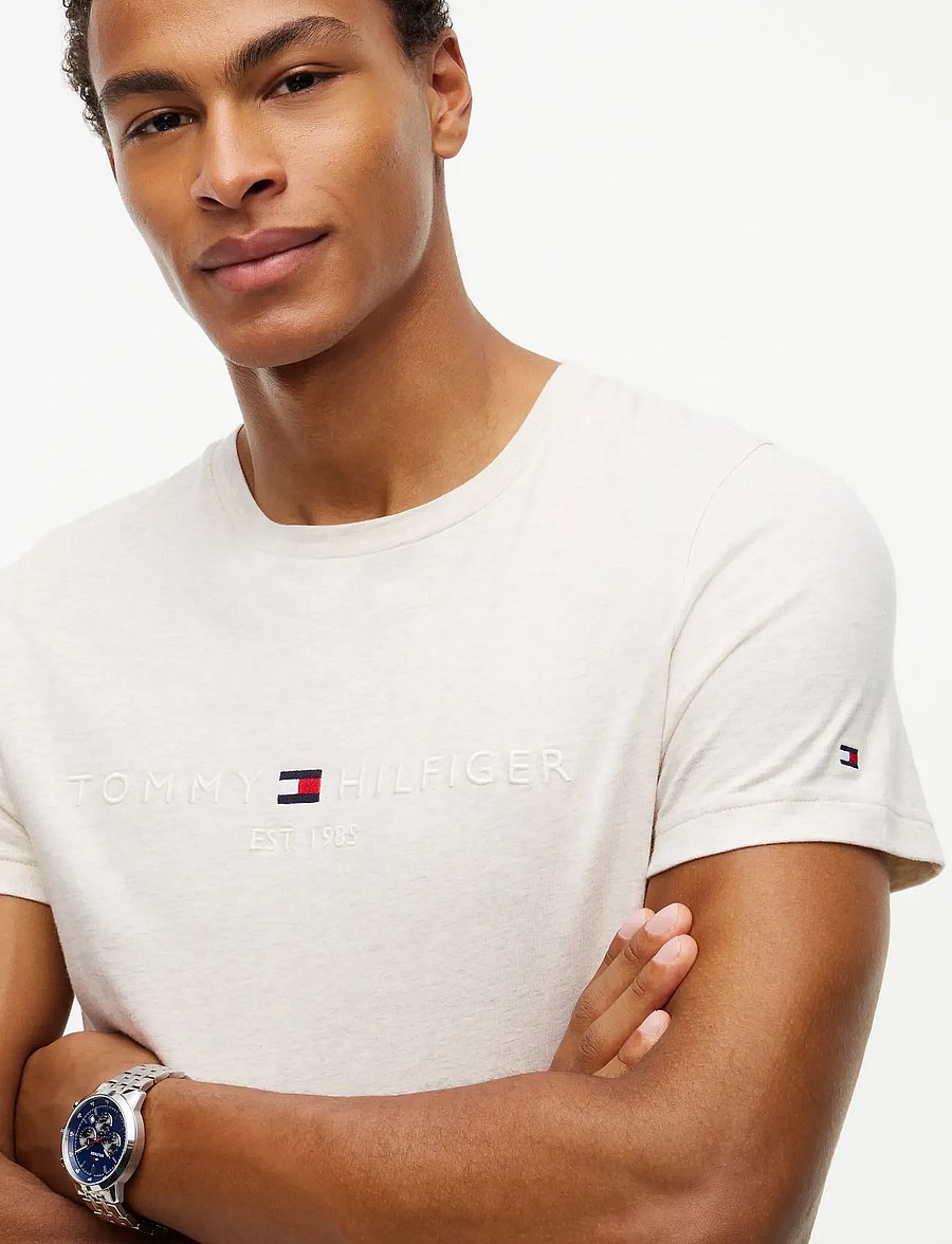 Tommy Hilfiger - TOMMY LOGO T-SHIRT - kortærmede t-shirts - heathered oatmilk tonal - 3