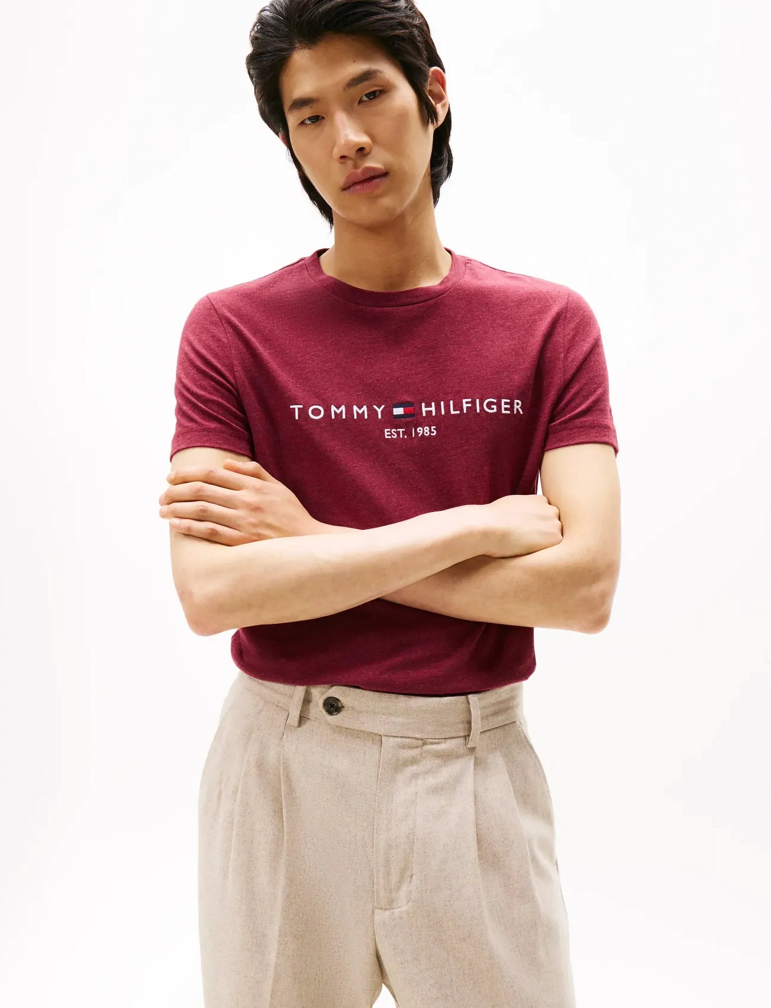 Tommy Hilfiger TOMMY LOGO TEE - Tøj - DEEP ROUGE HEATHER / burgundy