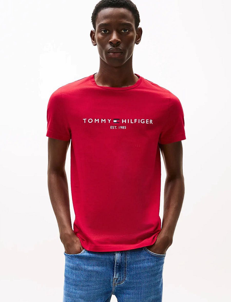 Tommy Hilfiger - TOMMY LOGO TEE - kurzärmelige t-shirts - medium red white - 0