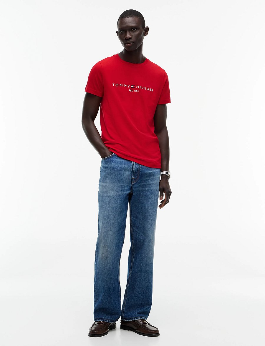 Tommy Hilfiger - TOMMY LOGO TEE - kurzärmelige t-shirts - medium red white - 4