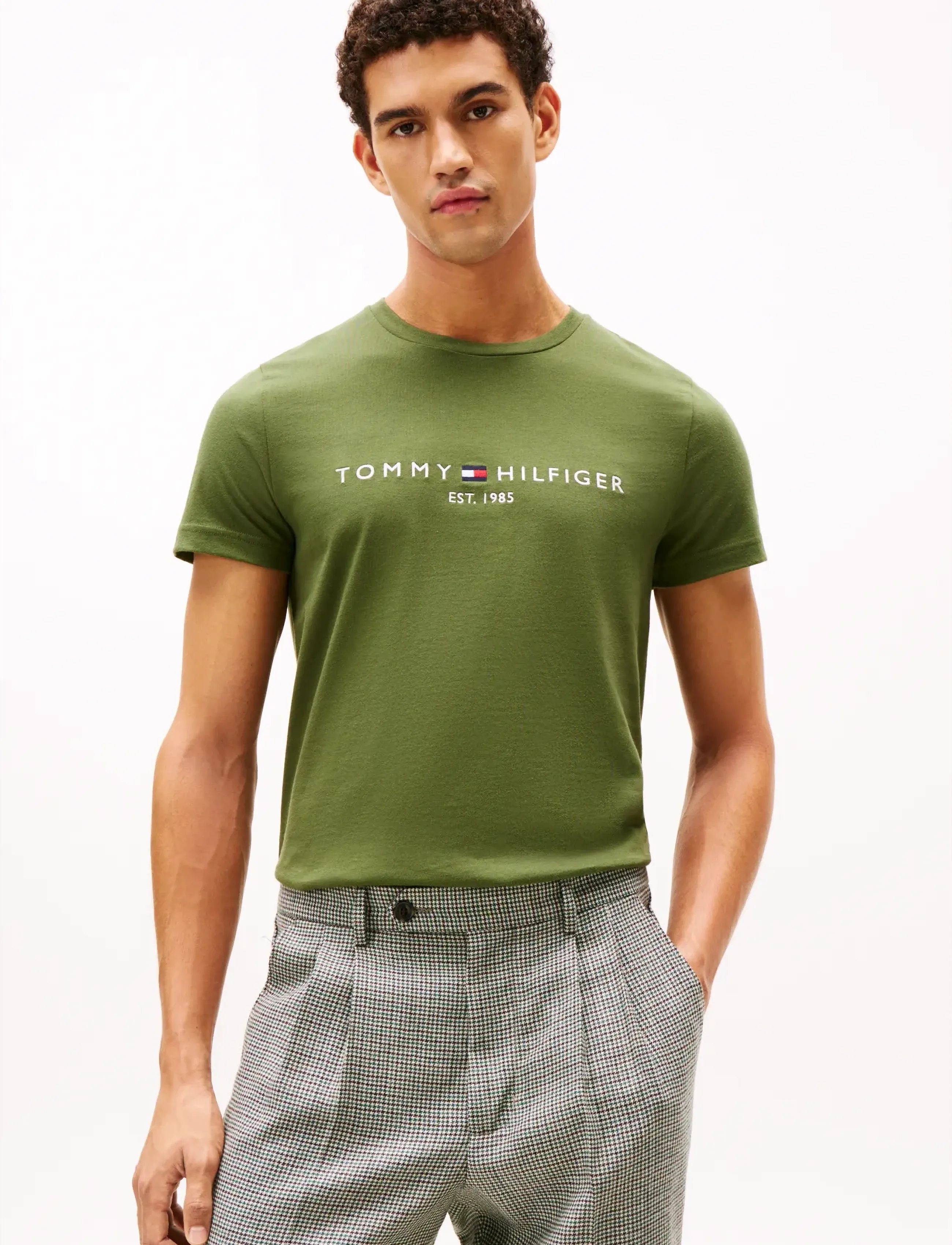 Tommy Hilfiger Tommy Logo T-Shirt, L, Khaki green, T-Shirts > Kortærmede, Herre