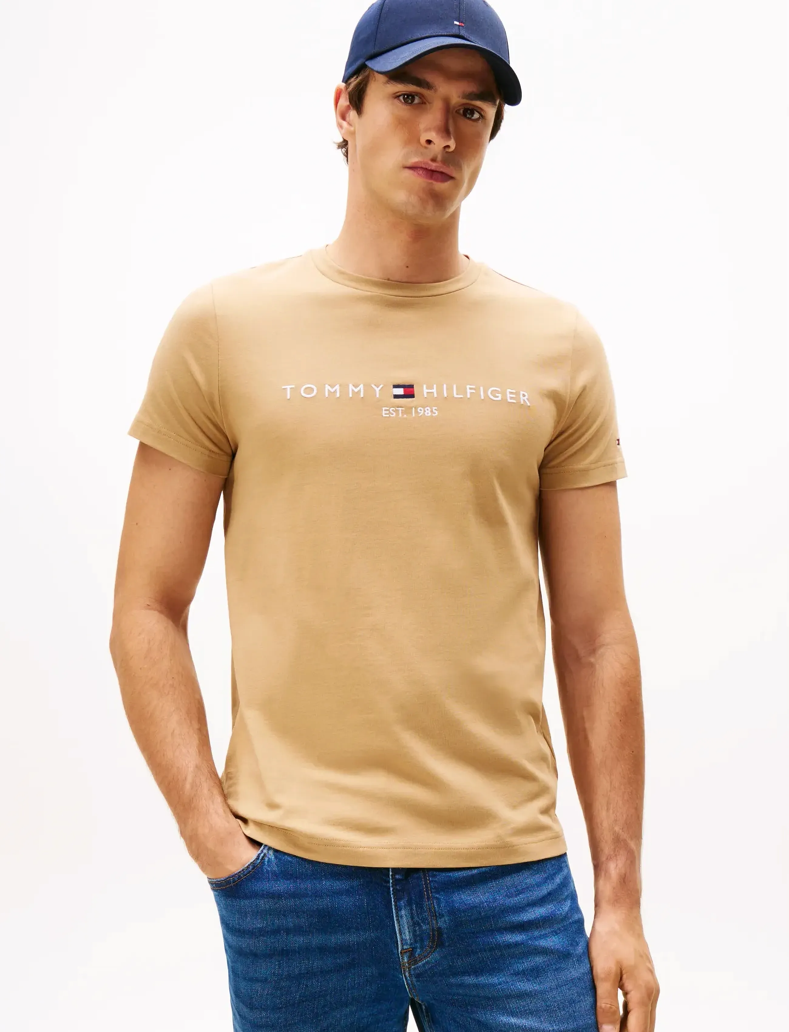 Tommy Hilfiger Tommy Logo T-Shirt, S, Beige, T-Shirts > Kortærmede, Herre