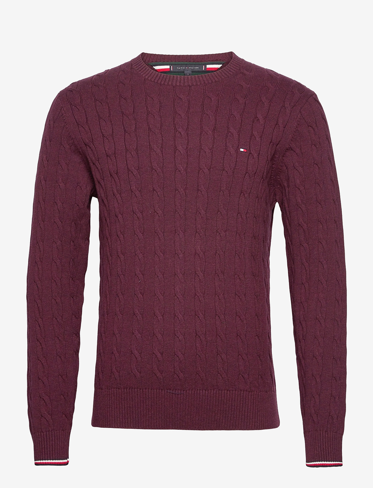 Tommy Hilfiger - ORGANIC COTTON CABLE CREW NECK - deep burgundy heather - 0