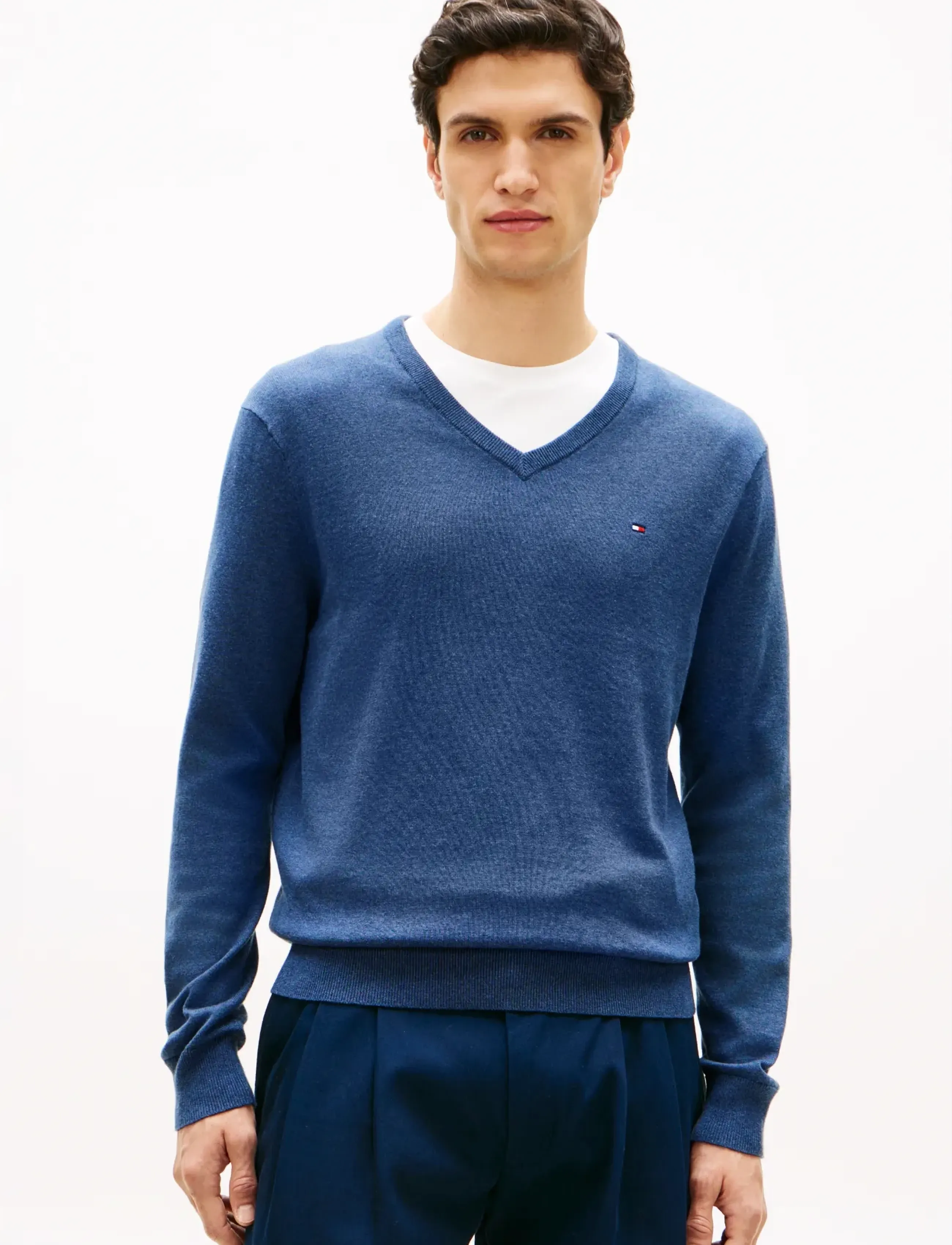 Tommy Hilfiger ESSENTIAL COTTON V NECK - Gebreide truien - AEGEAN SEA HEATHER / navy