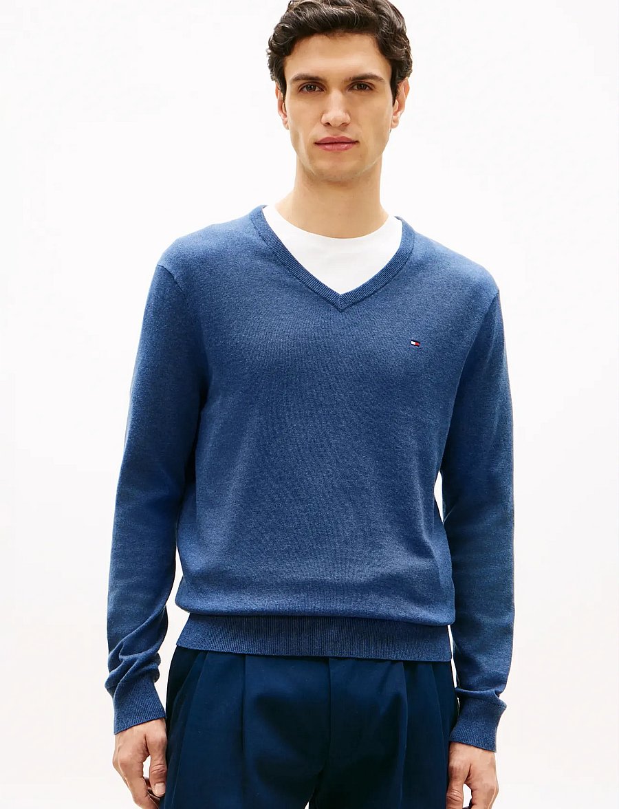 Tommy Hilfiger - ESSENTIAL COTTON V NECK - v-ausschnitt - aegean sea heather - 0