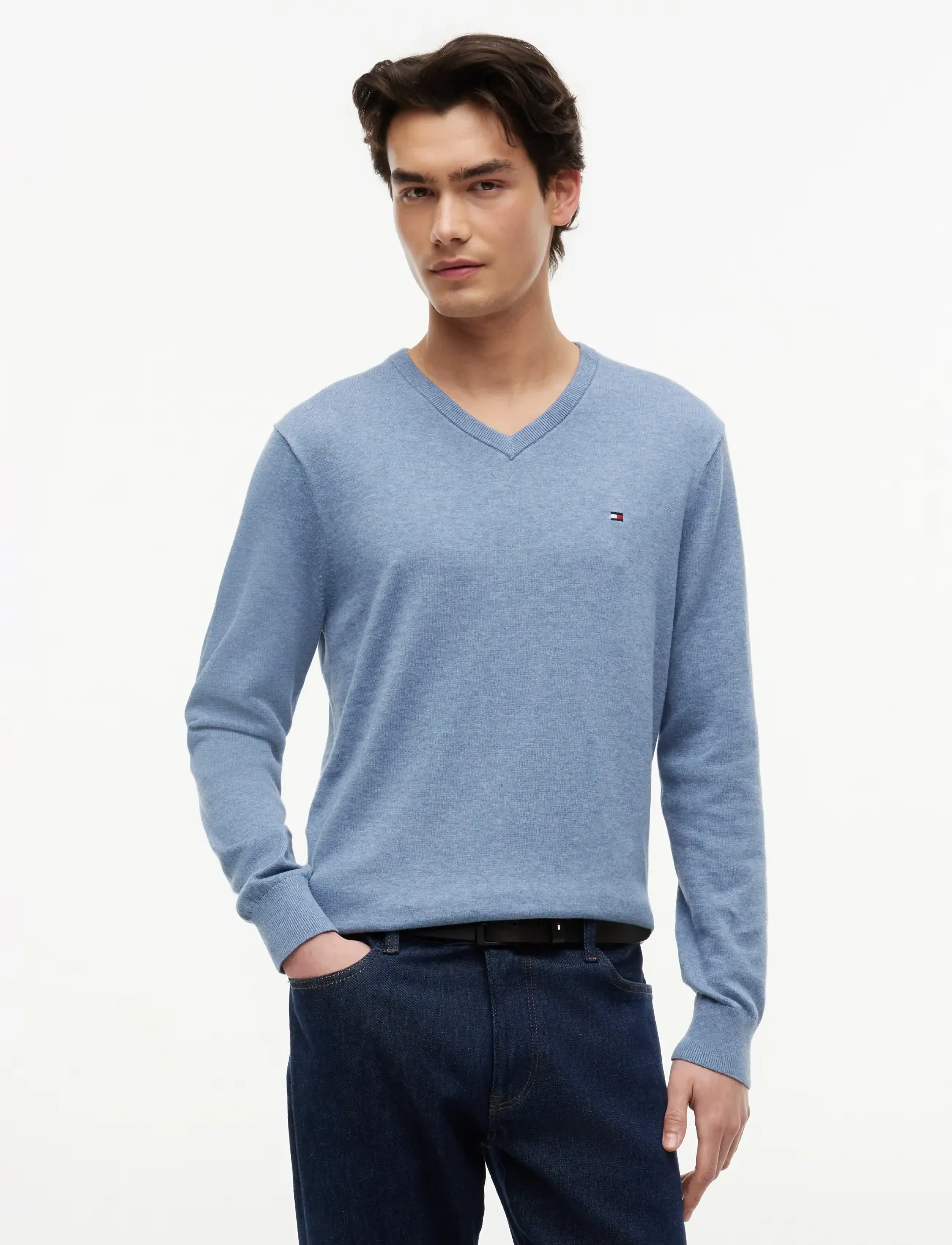 Tommy Hilfiger - ESSENTIAL COTTON V NECK - efterårstøj - brisk blue heather - 0