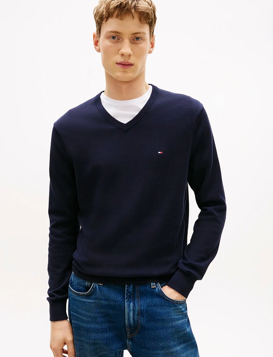 Tommy Hilfiger - ESSENTIAL COTTON V NECK - v-kaelusega - desert sky - 0