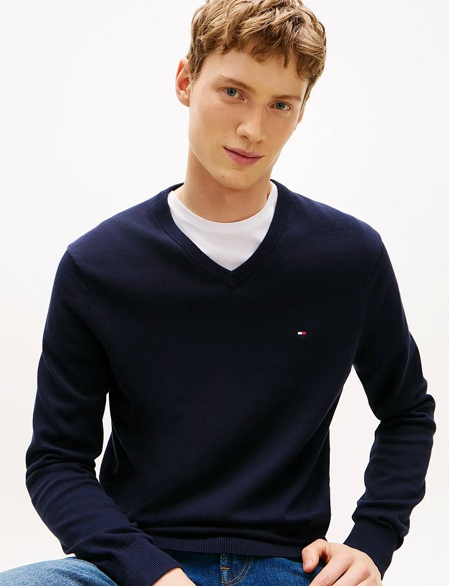 Tommy Hilfiger - ESSENTIAL COTTON V NECK - v-kaelusega - desert sky - 5